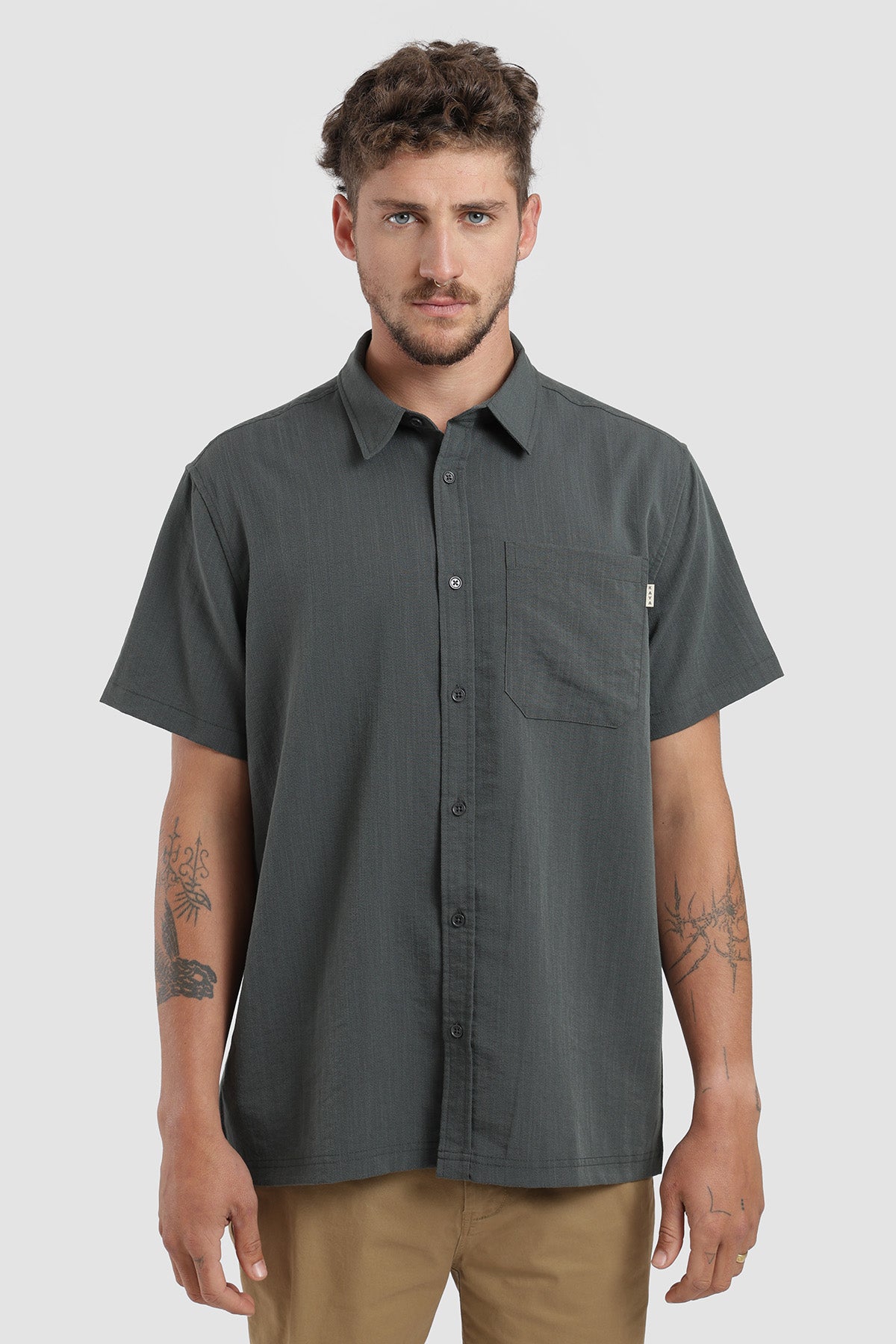 Camisa Manga Corta Clásica Textura Hombre - Gris