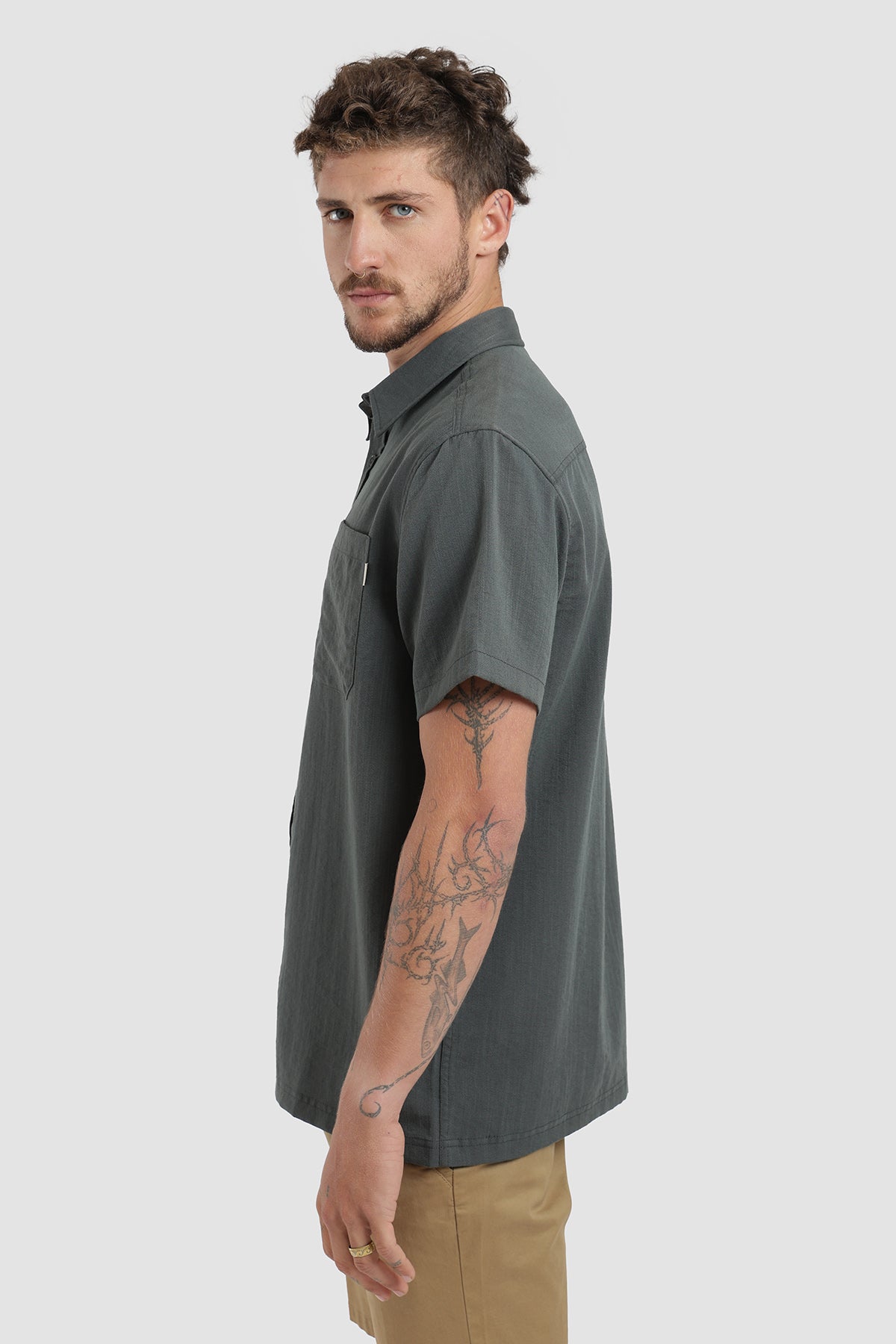 Camisa Manga Corta Clásica Textura Hombre - Gris