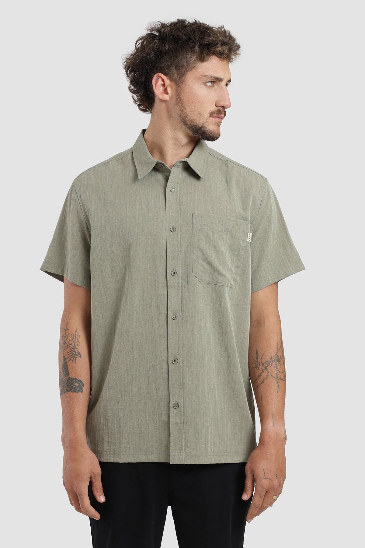 Camisa Manga Corta Clásica Textura Hombre - Celeste