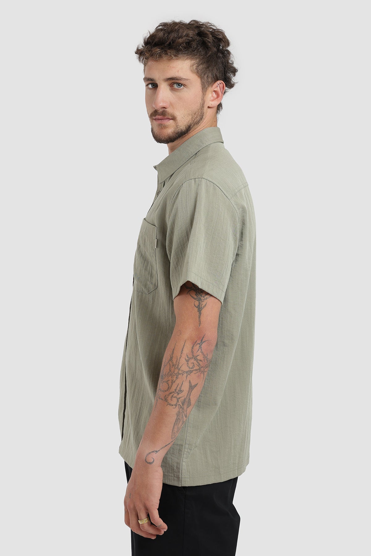 Camisa Manga Corta Clásica Textura Hombre - Celeste