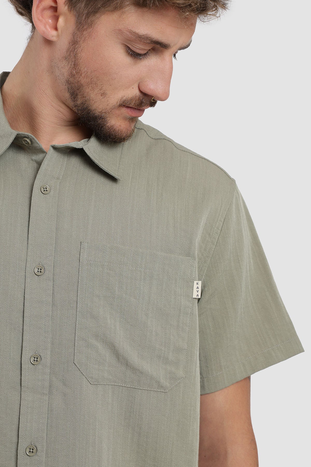 Camisa Manga Corta Clásica Textura Hombre - Celeste