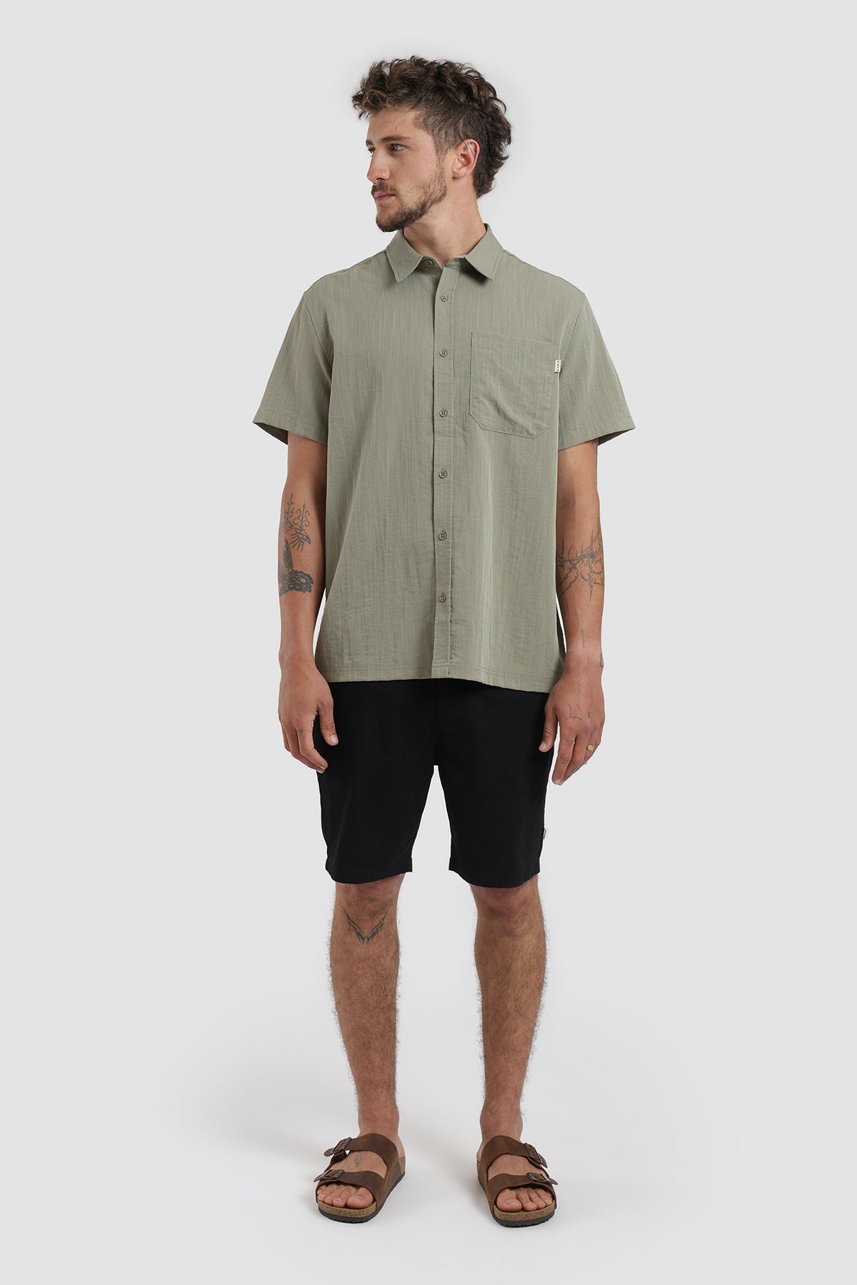 Camisa Manga Corta Clásica Textura Hombre - Celeste