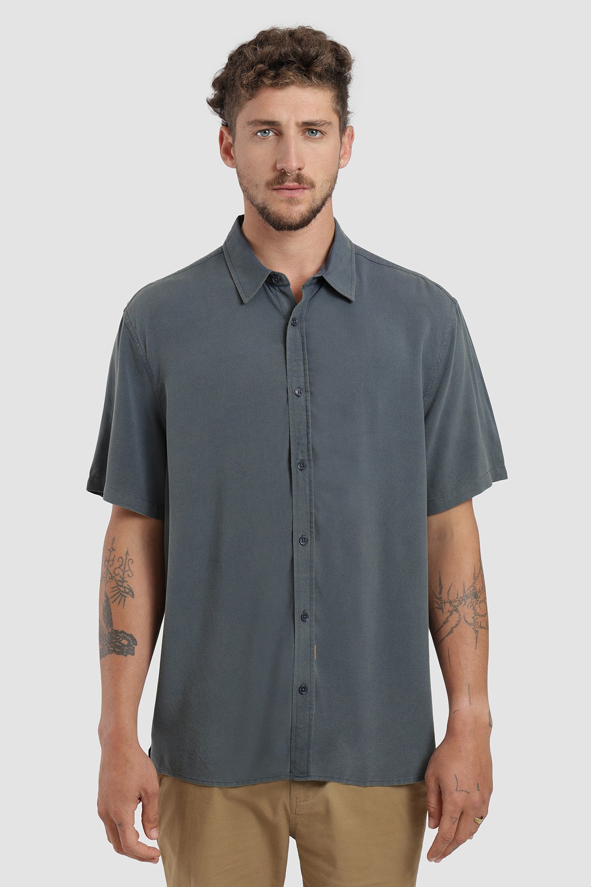Camisa Manga Corta Clásica Viscosa Hombre - Azul Marino