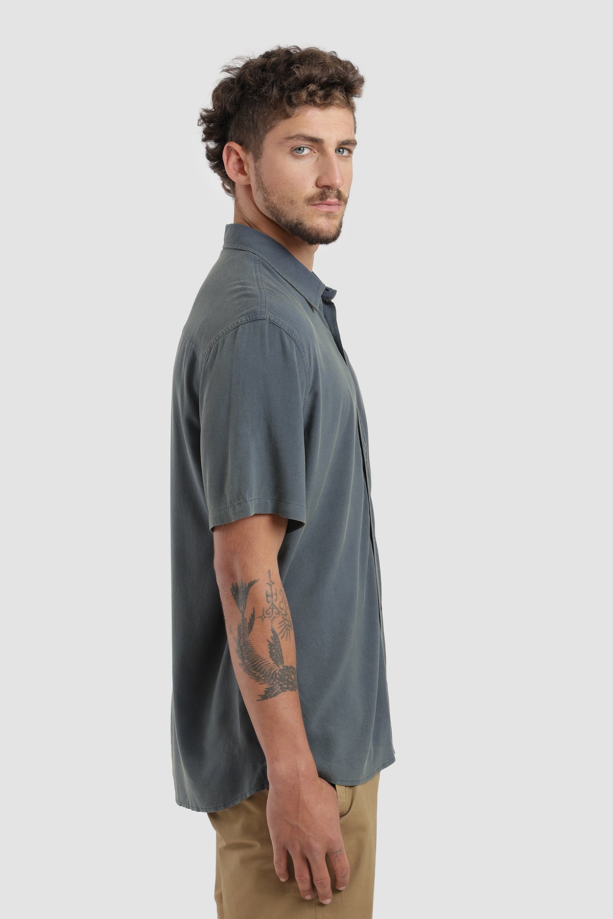 Camisa Manga Corta Clásica Viscosa Hombre - Azul Marino