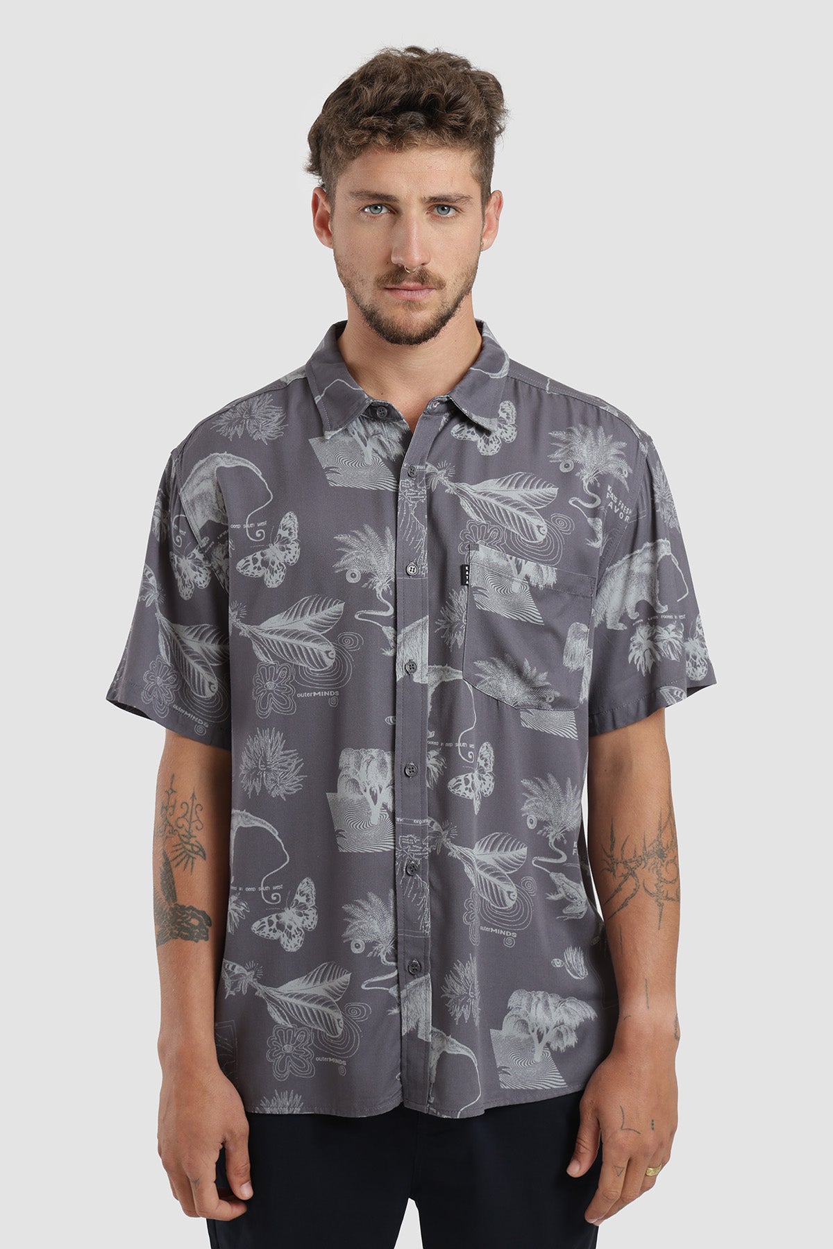 Camisa Manga Corta Guayabera Rooted Hombre - Acero