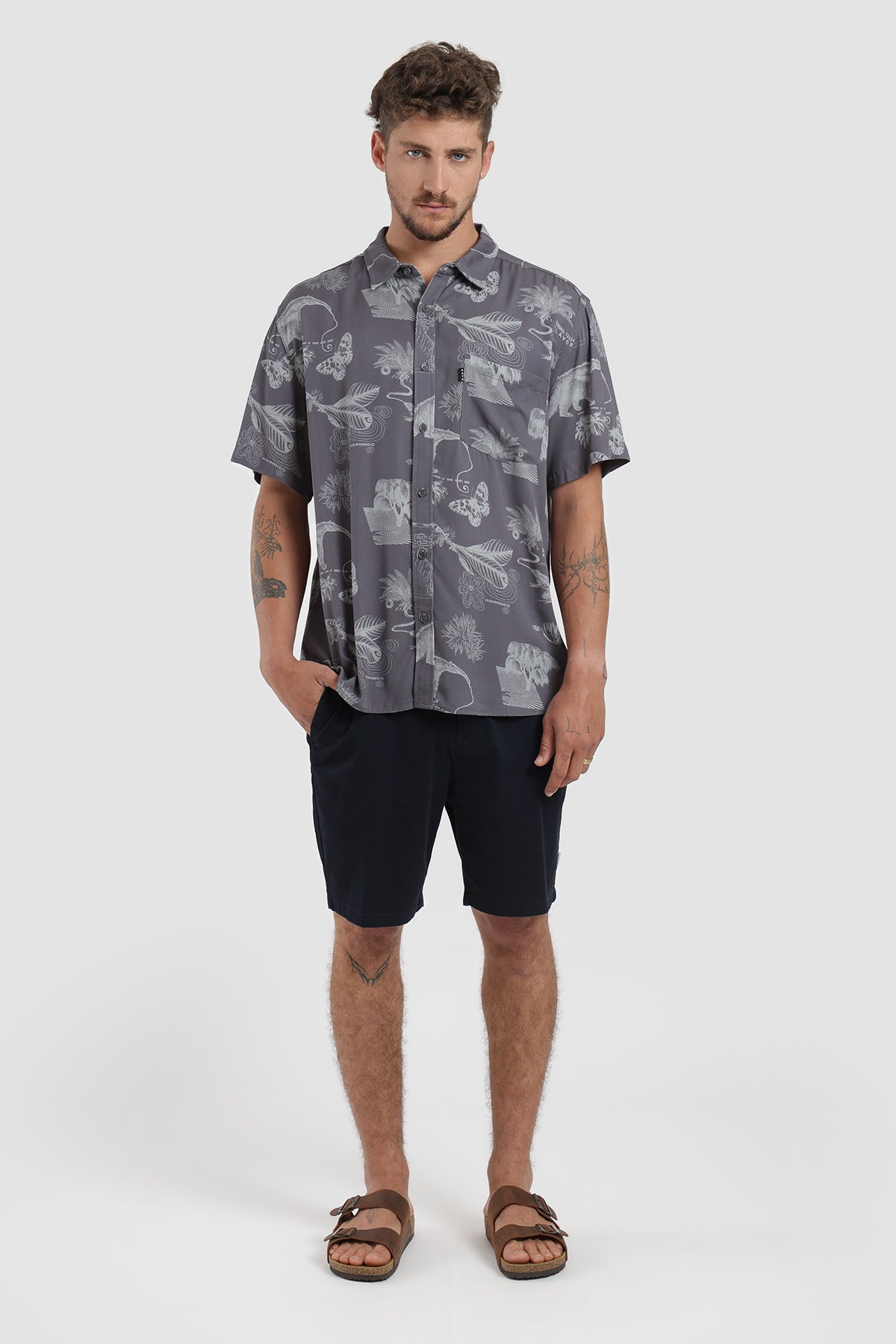 Camisa Manga Corta Guayabera Rooted Hombre - Acero