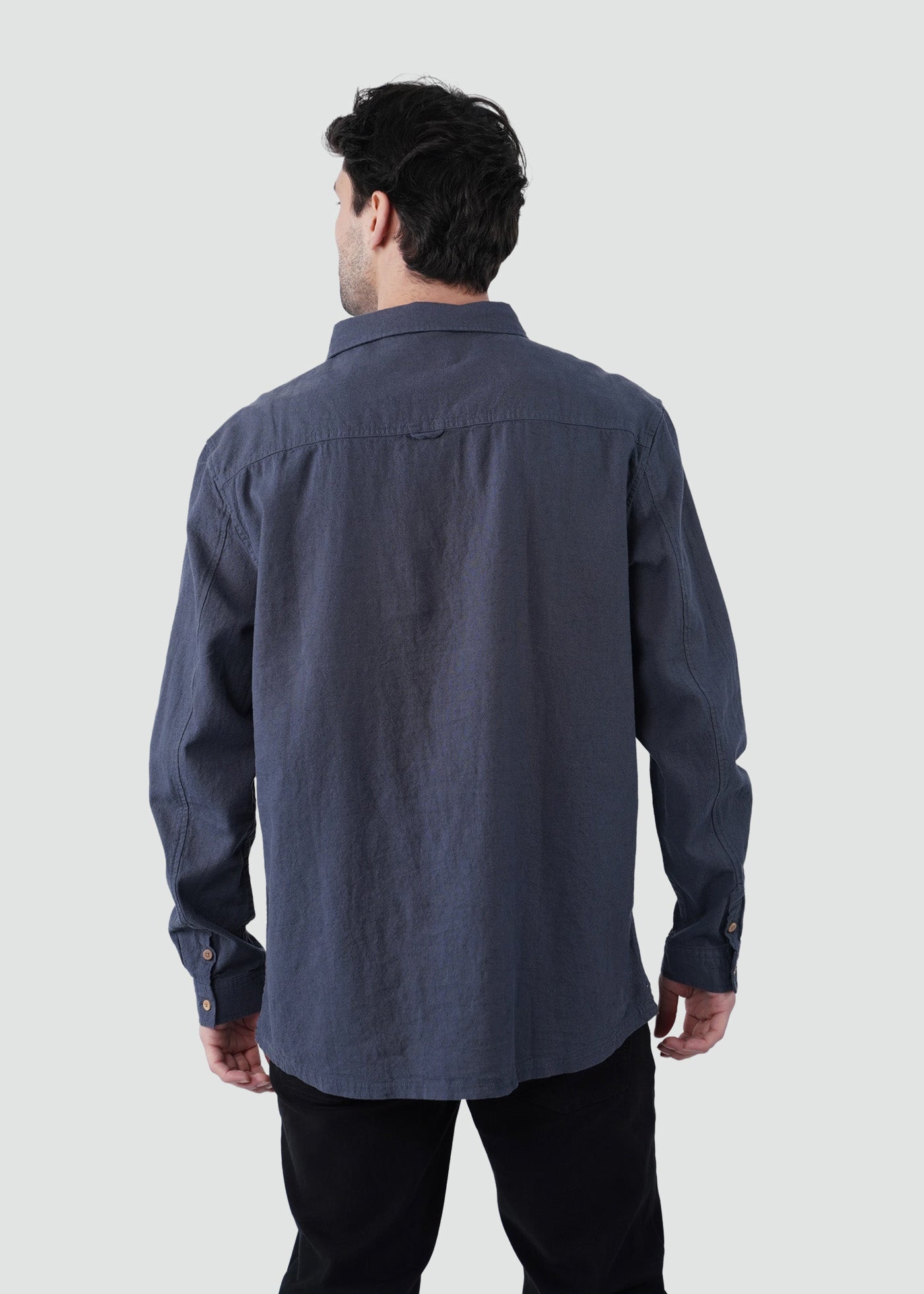 Camisa Hombre Lino Manga Larga - Navy