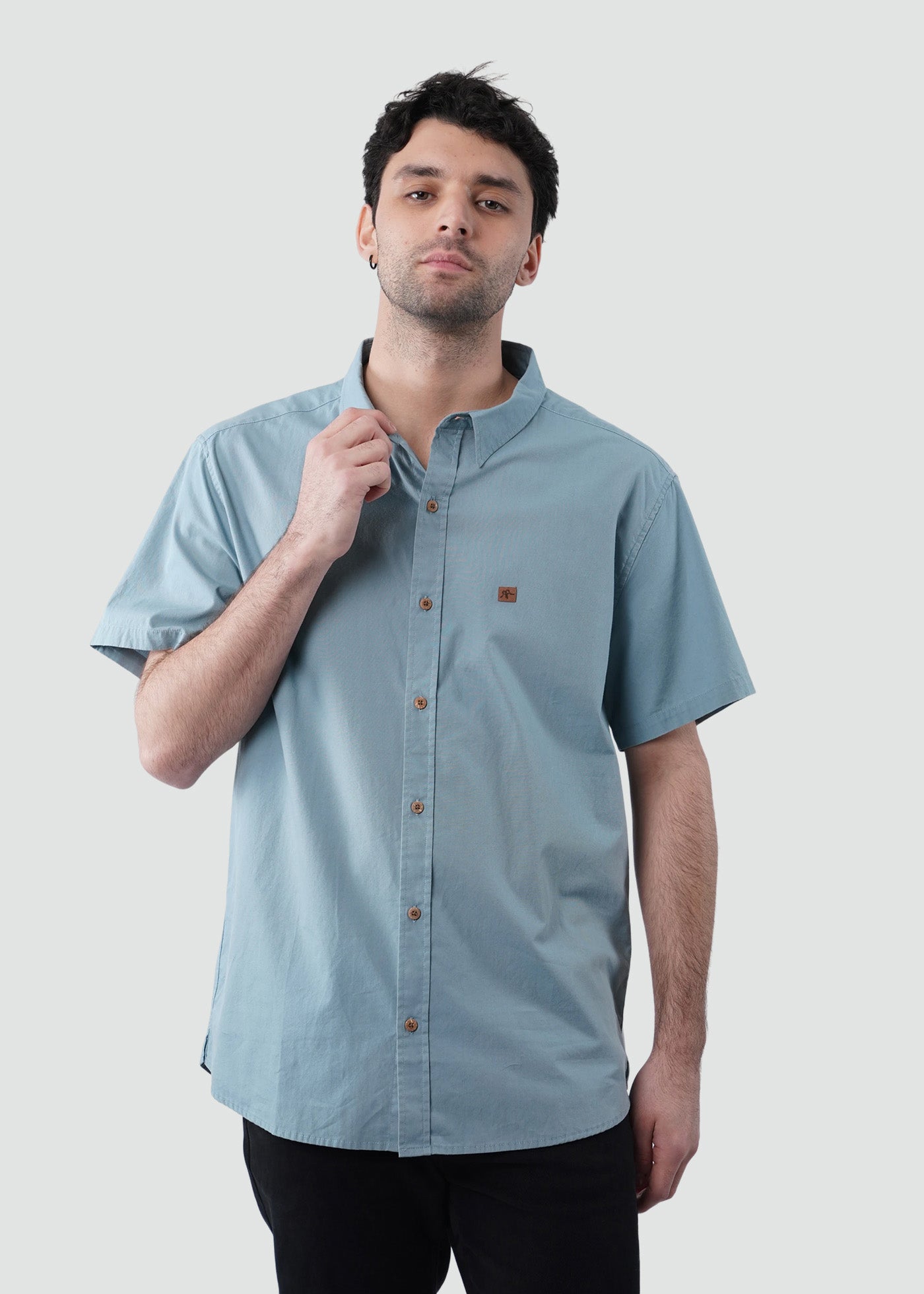 Camisa Clásica Manga Corta Lino Hombre - Azul Lavender