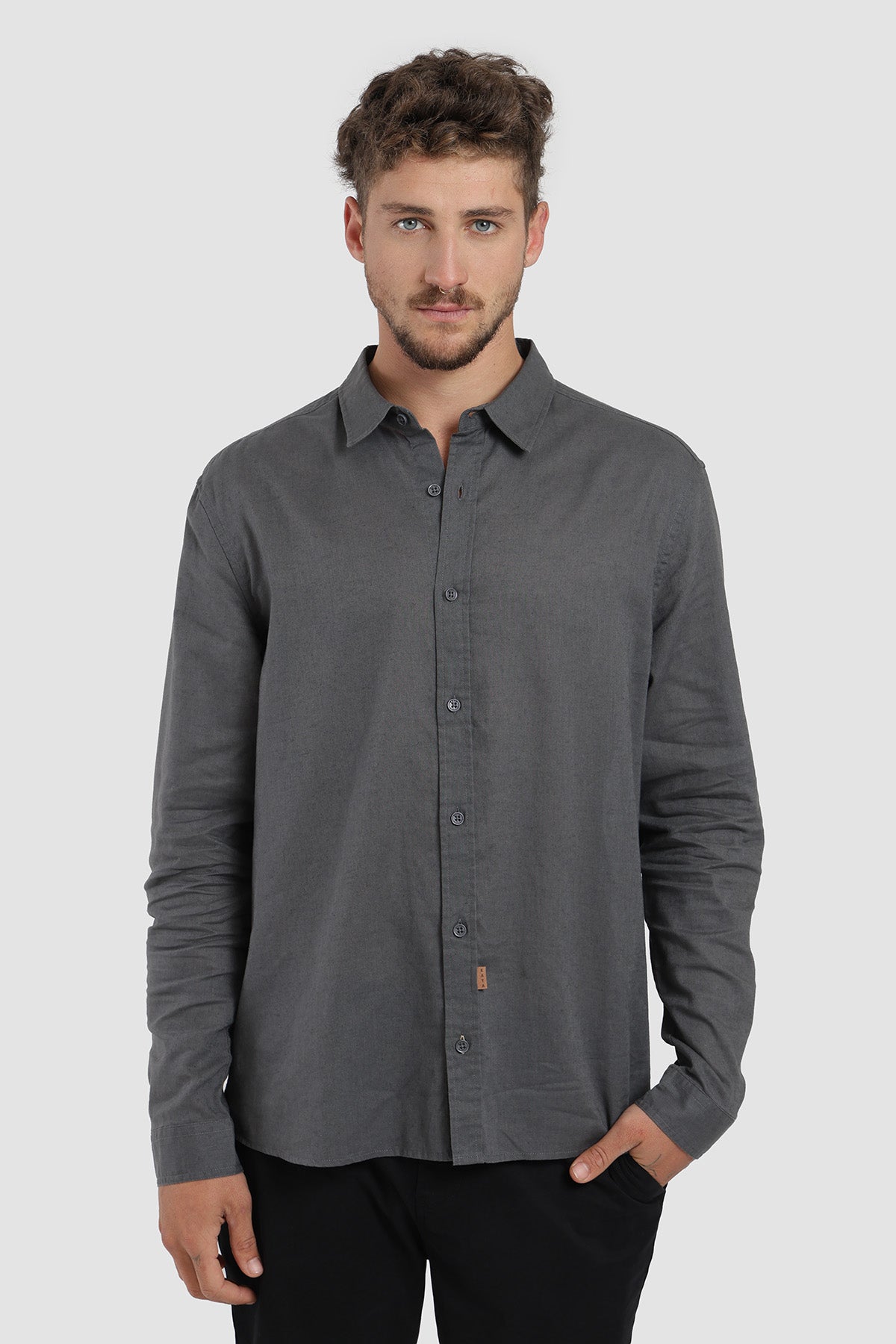 Camisa Manga Corta Clásica Lino Hombre - Acero