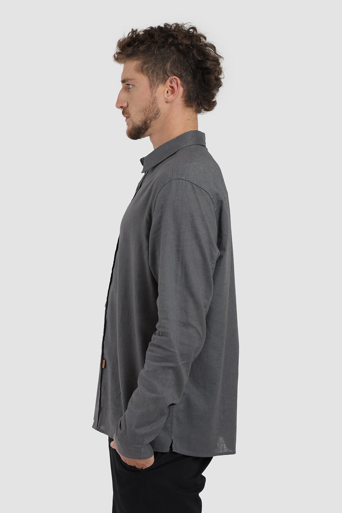Camisa Manga Corta Clásica Lino Hombre - Acero