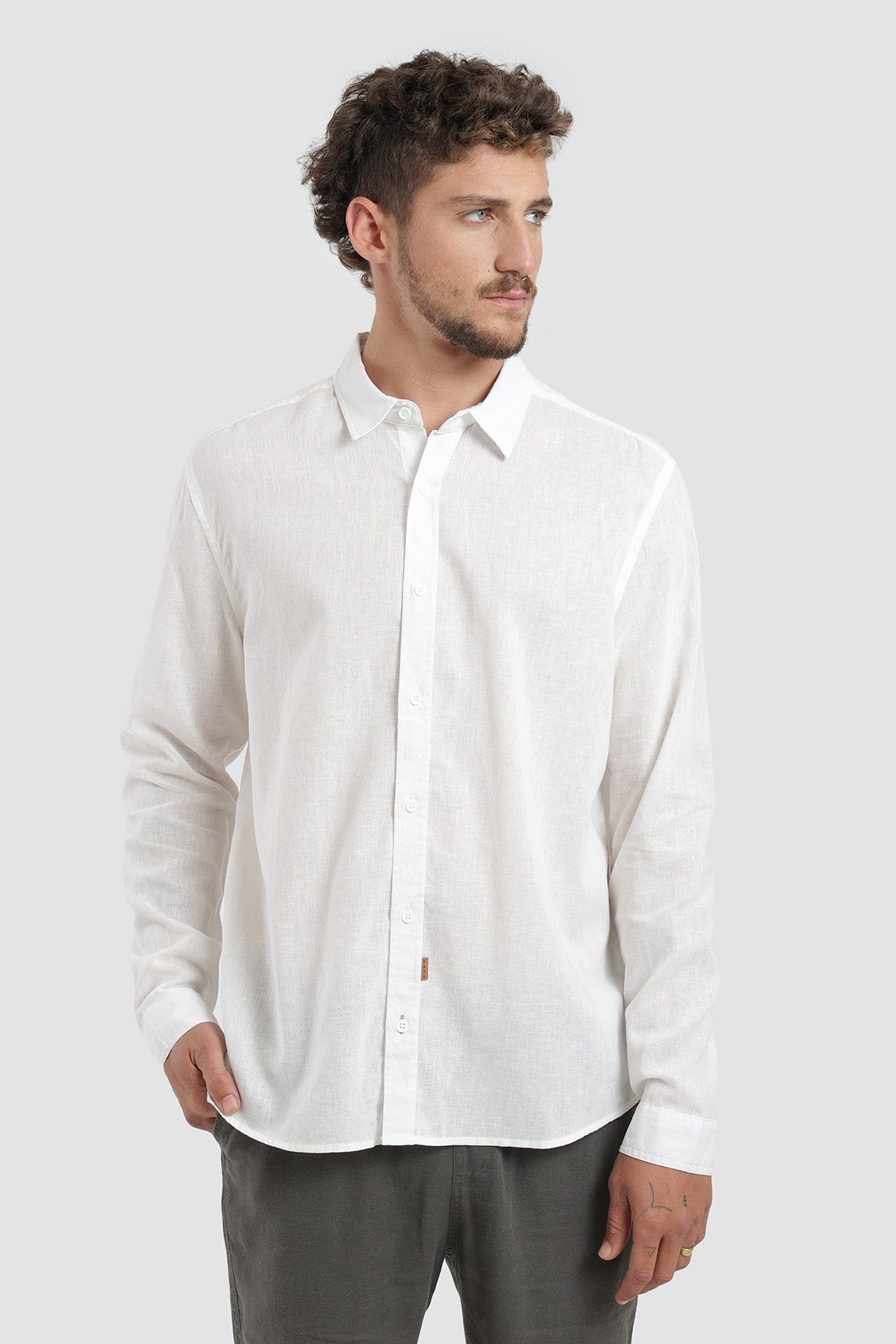Camisa Manga Corta Clásica Lino Hombre - Blanco