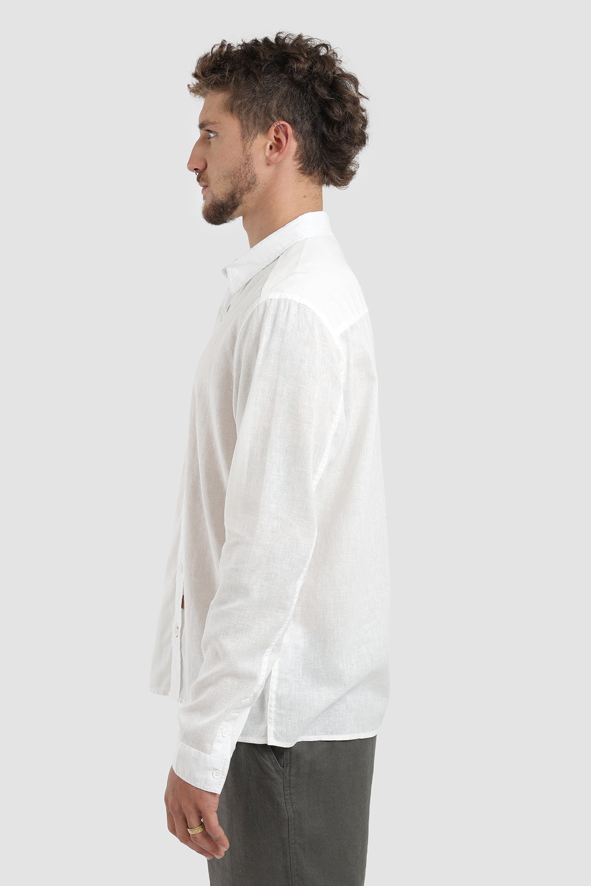 Camisa Manga Corta Clásica Lino Hombre - Blanco