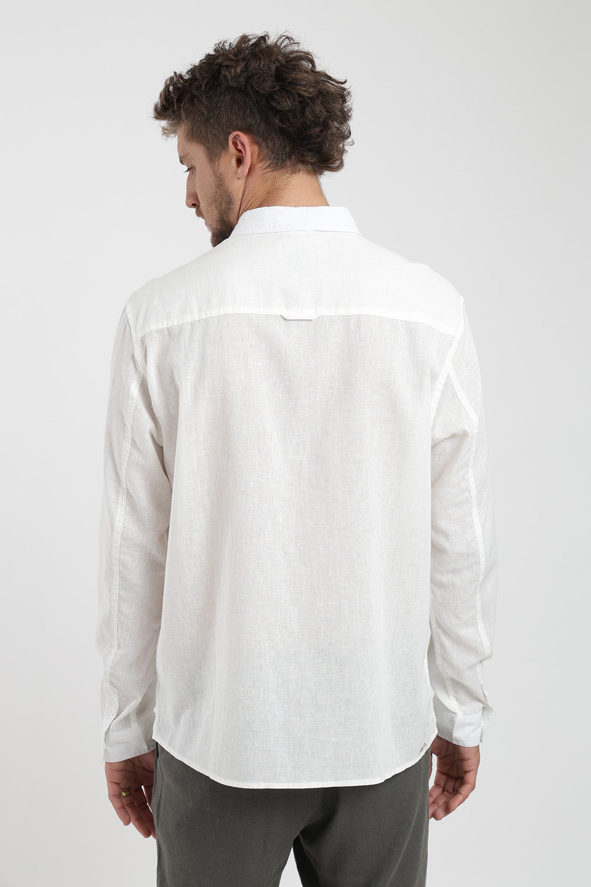 Camisa Manga Corta Clásica Lino Hombre - Blanco