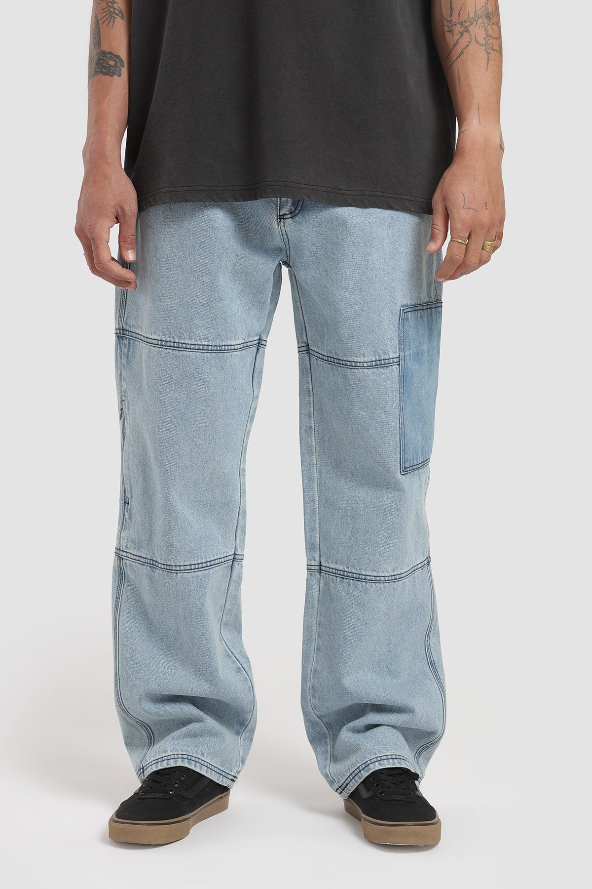 Pantalón Recto Patch Denim Hombre - Azul