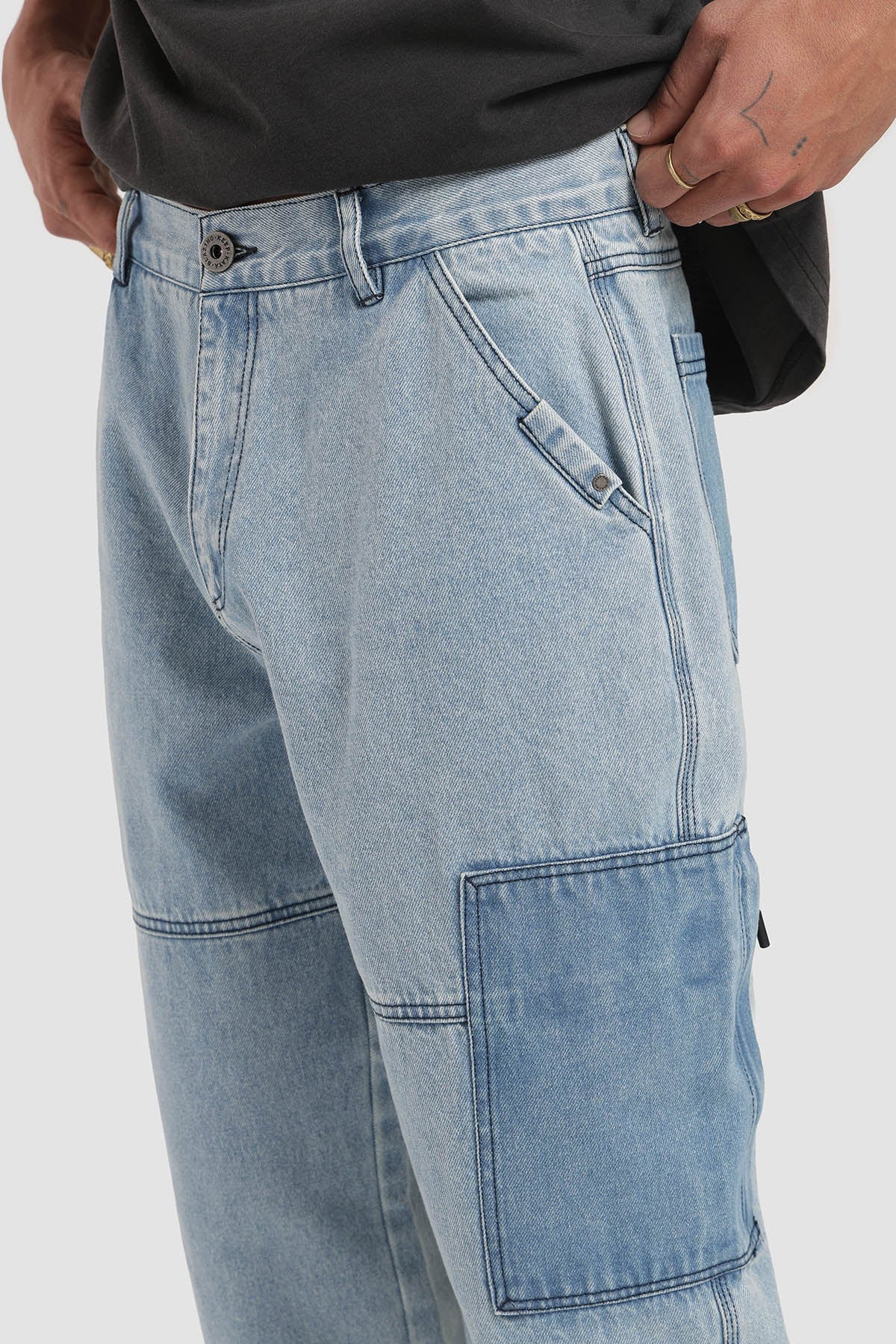 Pantalón Recto Patch Denim Hombre - Azul