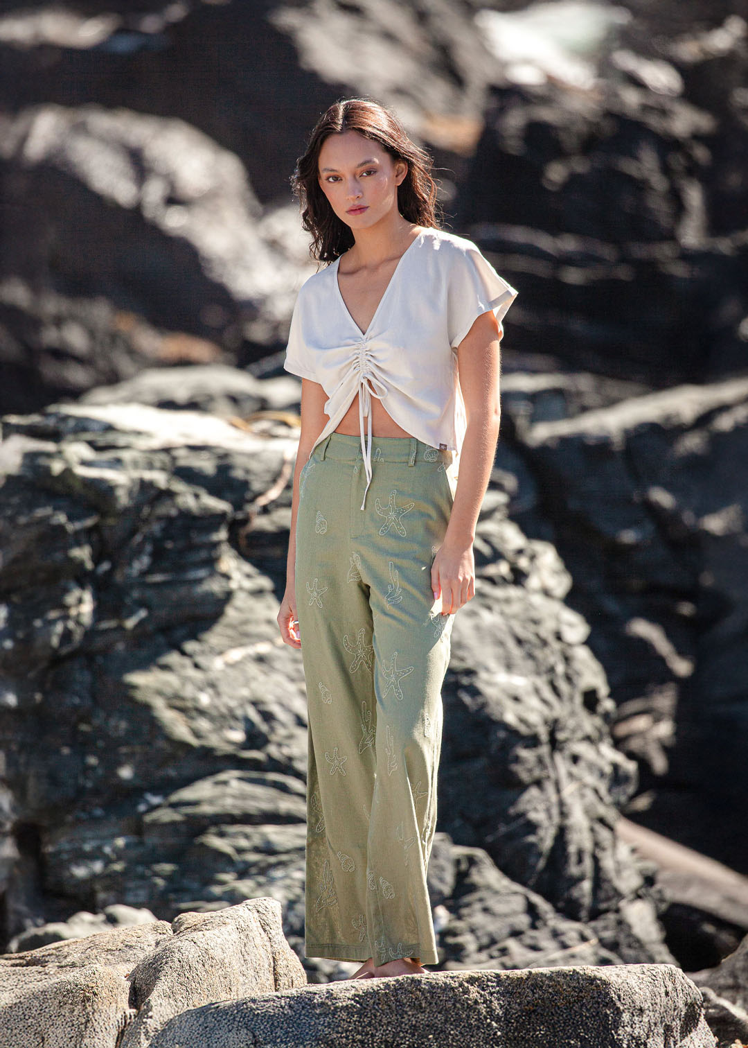 Pantalón Mujer Bordado - Verde