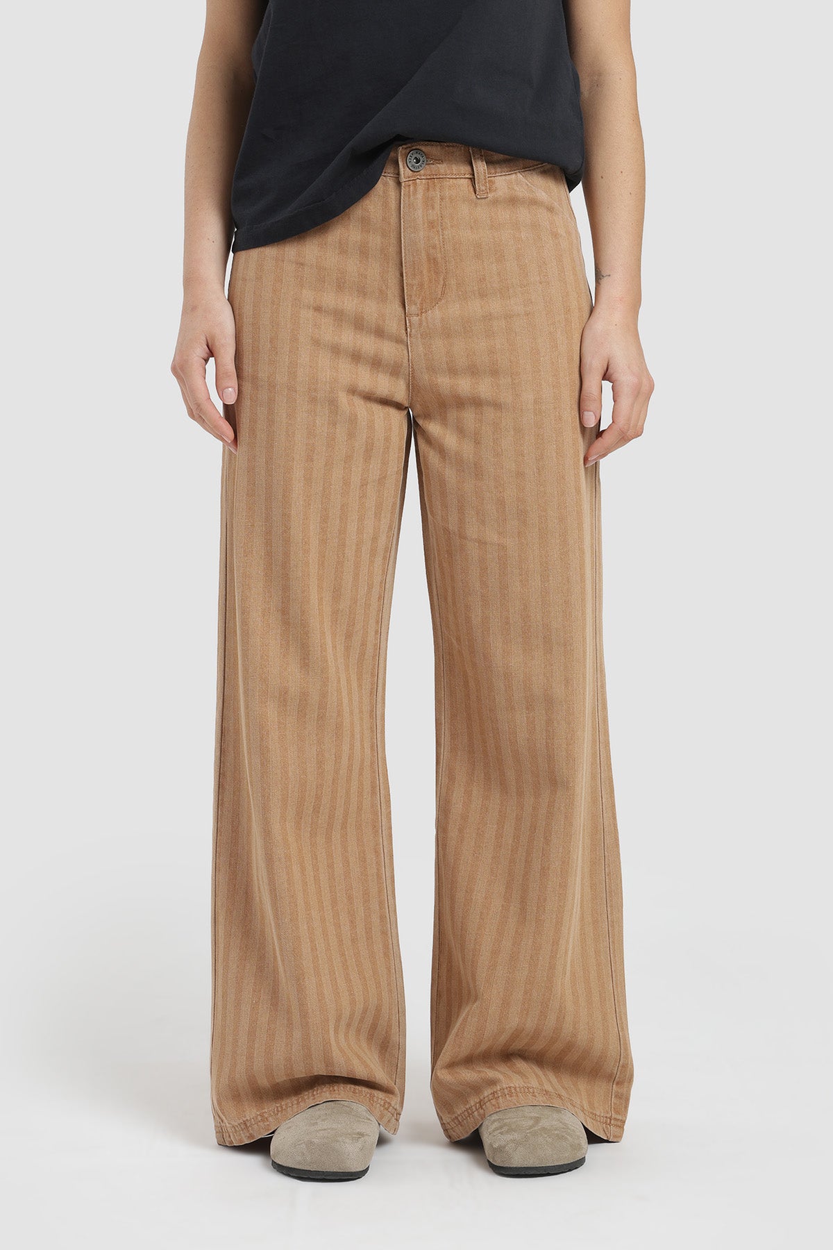Pantalón Relaxed Rayas Mujer - Beige