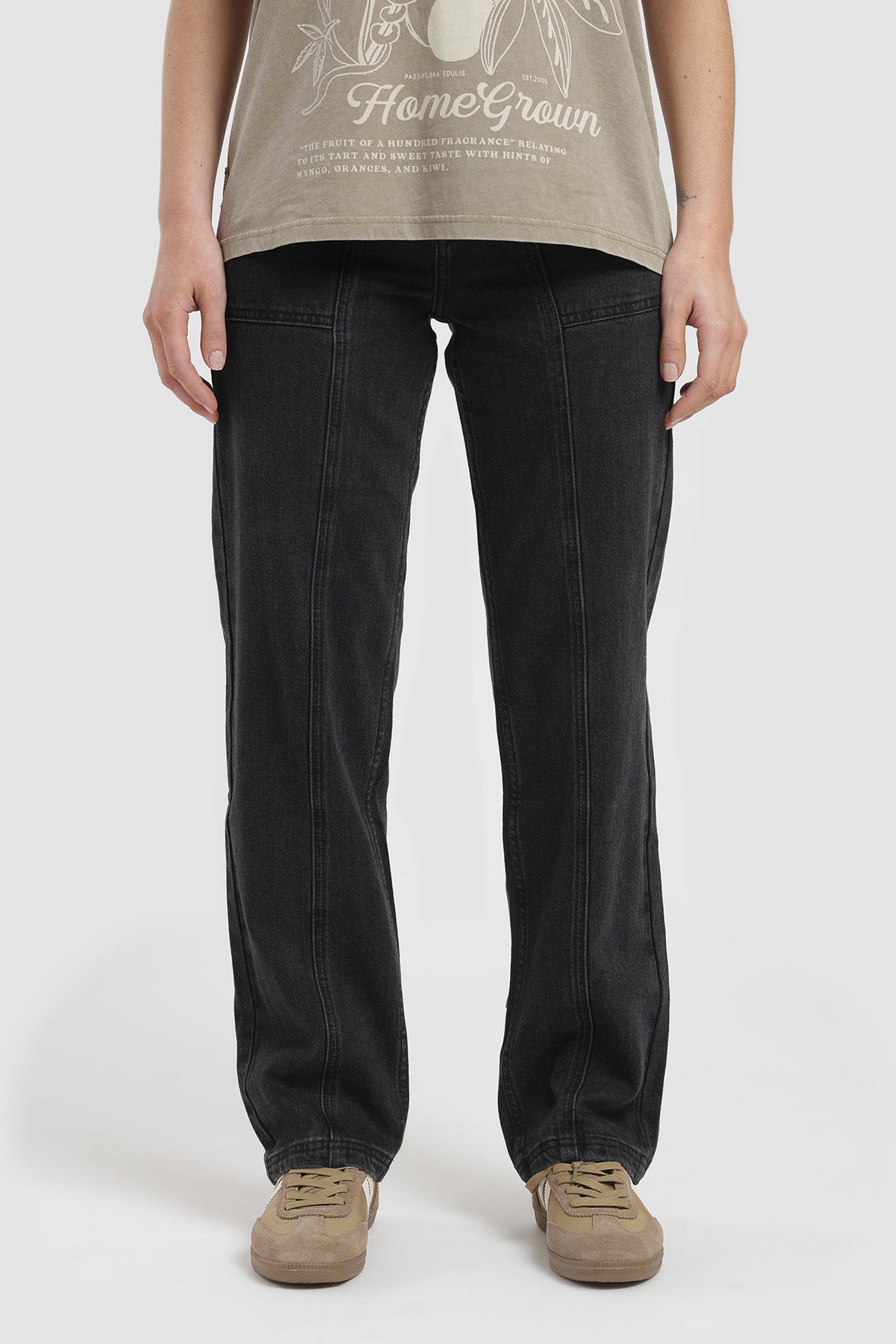 Pantalón Relaxed Bordado Denim Mujer - Negro