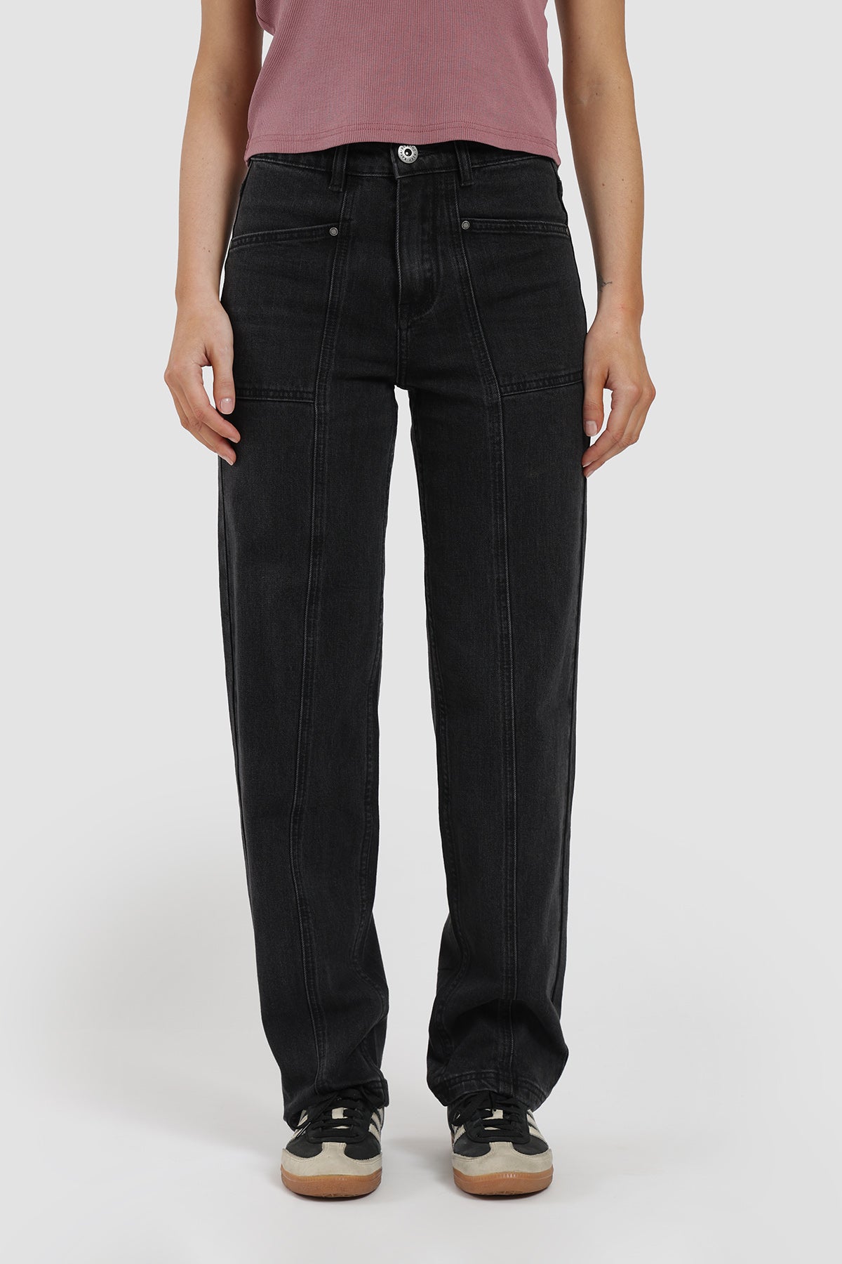Pantalón Relaxed Bordado Denim Mujer - Negro