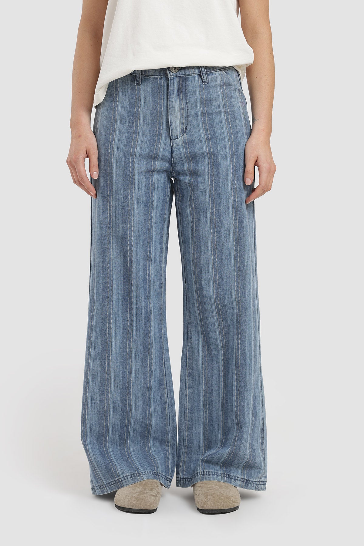 Pantalón Relaxed Rayas Mujer - Azul Denim