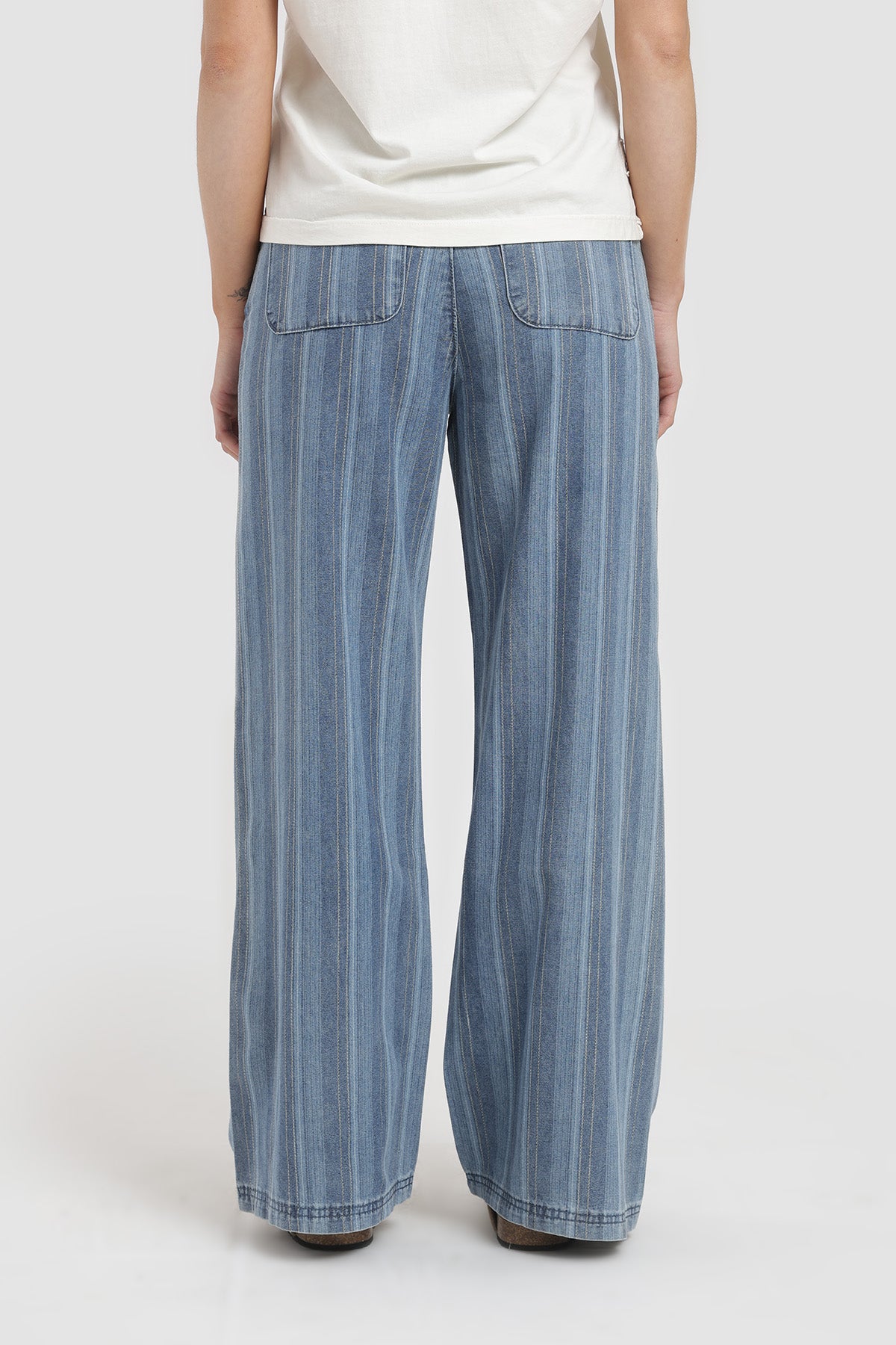 Pantalón Relaxed Rayas Mujer - Azul Denim
