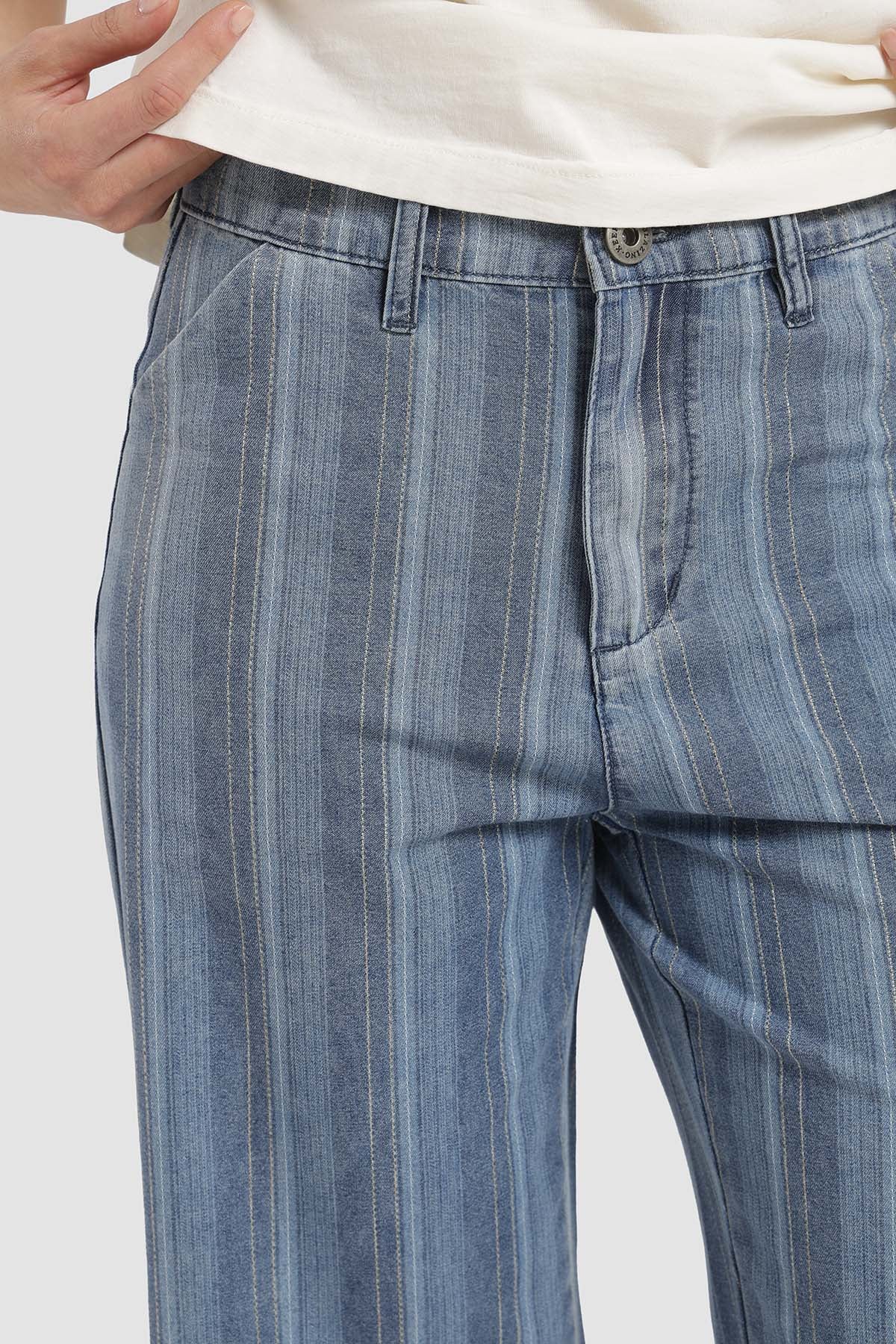 Pantalón Relaxed Rayas Mujer - Azul Denim