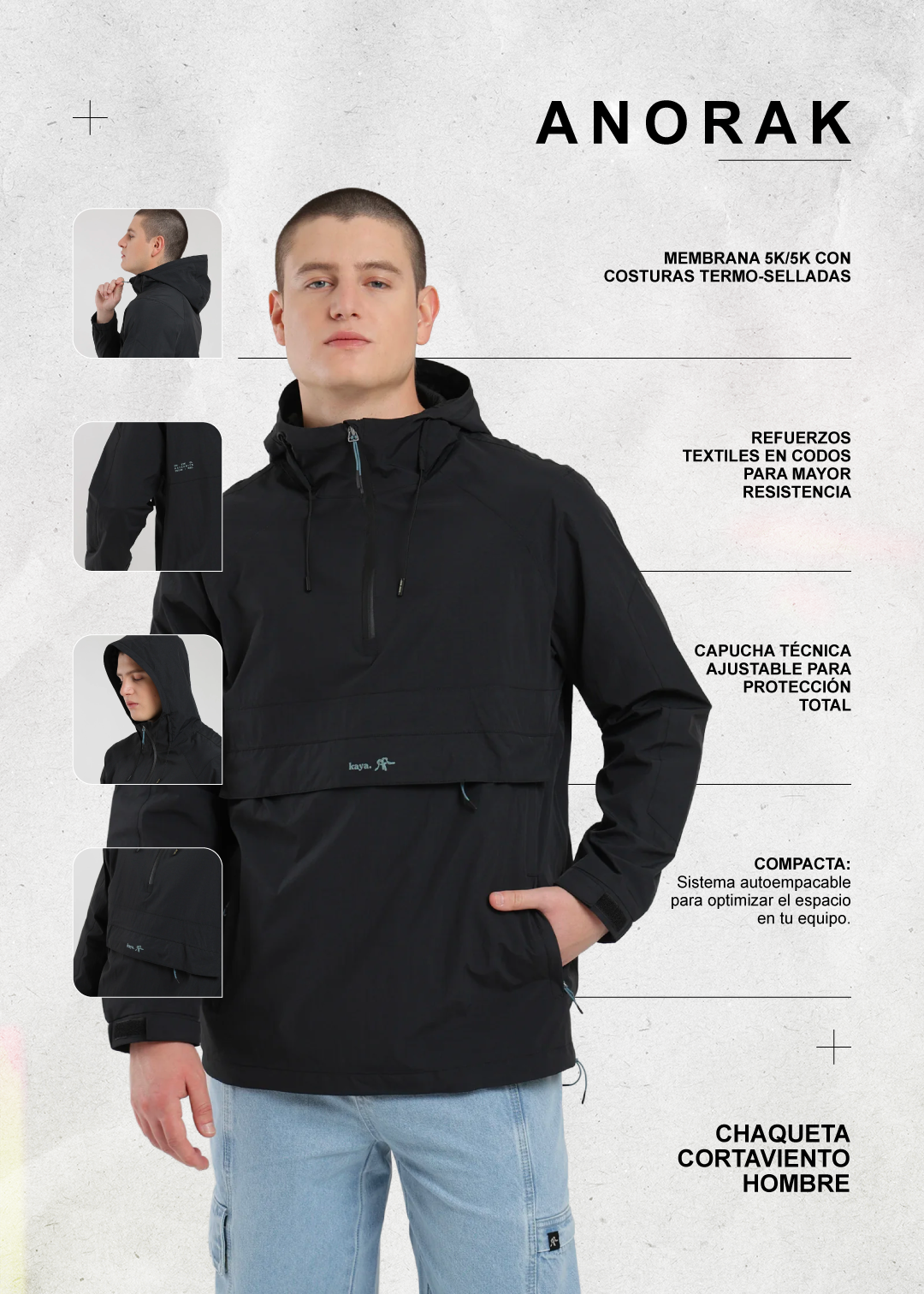 Chaqueta Cortaviento Anorak Hombre Negro #Color_Negro