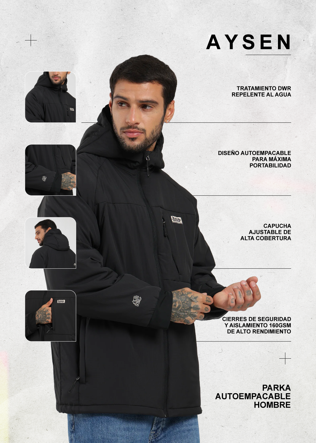 Parka Aysen Autoempacable Hombre - Negro