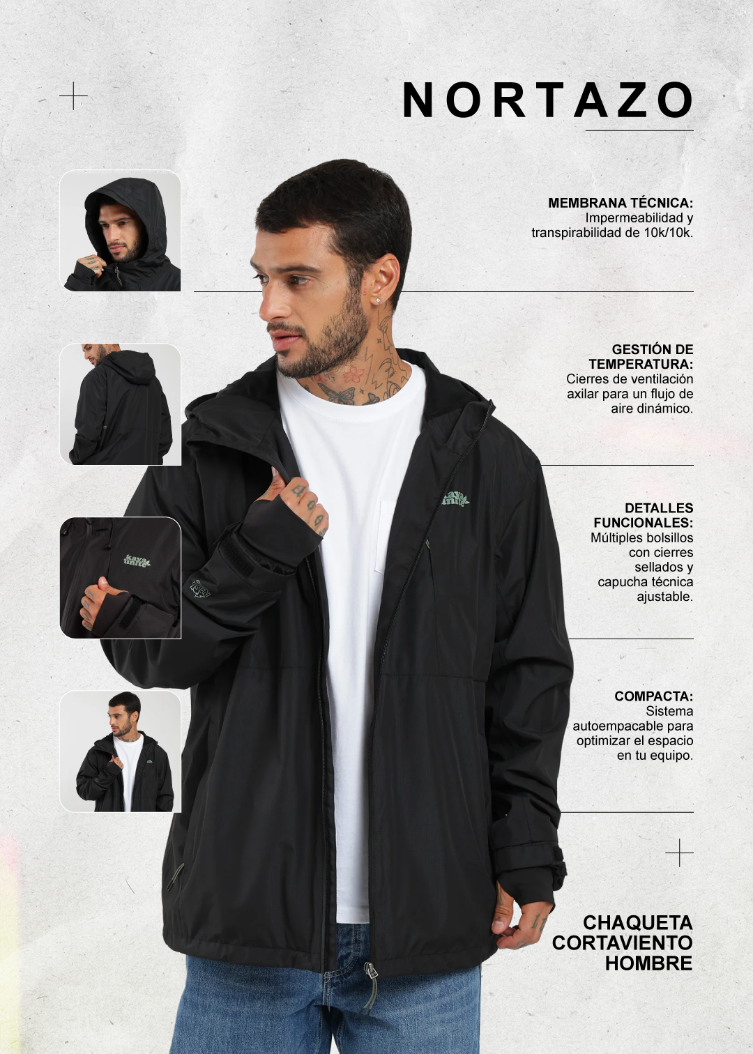 Chaqueta Cortaviento Nortazo Hombre Negro #Color_Negro
