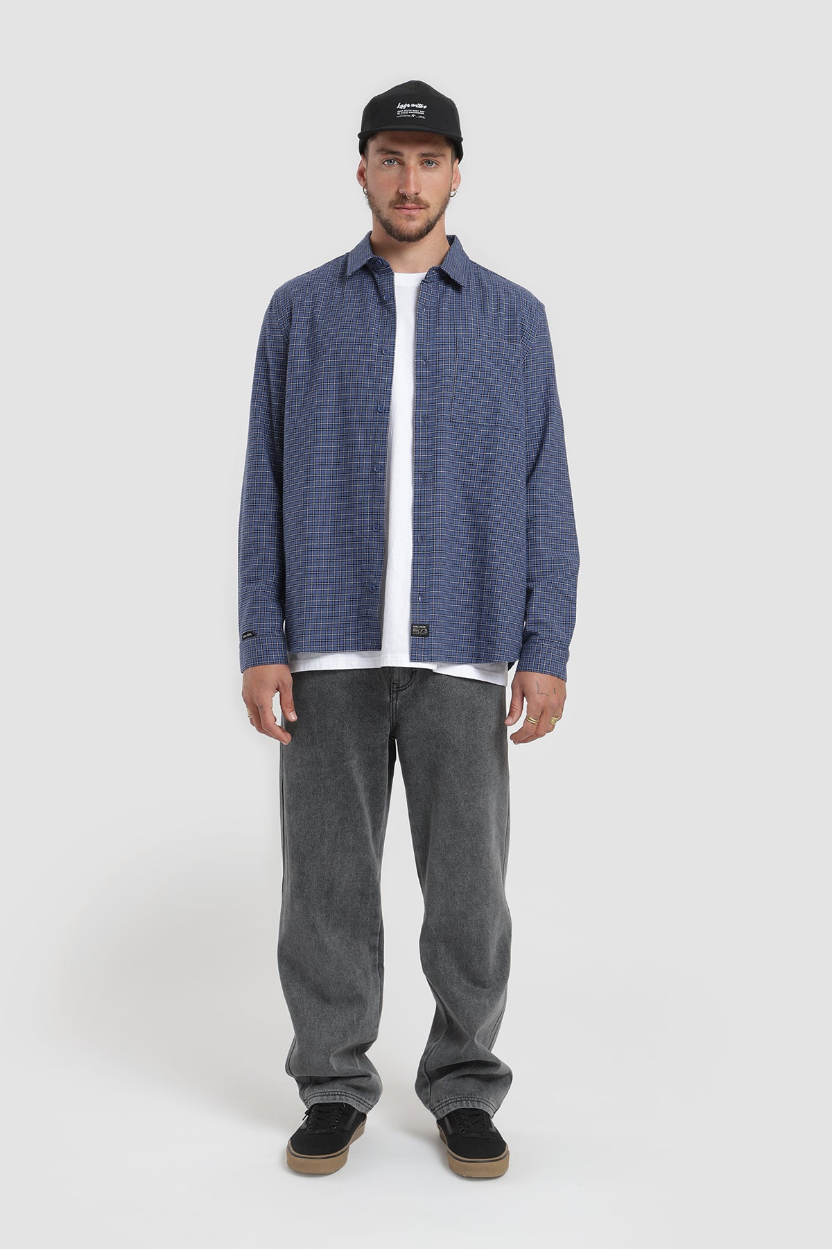 Camisa Manga Larga Cuadrillé Hombre - Azul Marino
