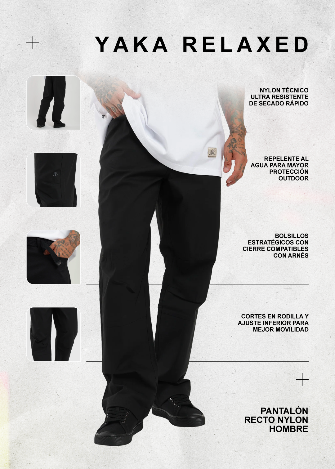 Pantalón Recto Nylon Yaka Relaxed Hombre Black #Color_Negro