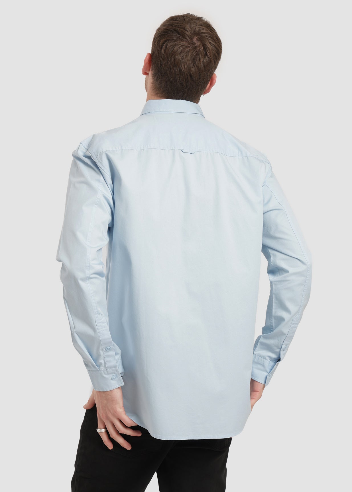 Camisa Manga Larga Algodón Hombre - Azul