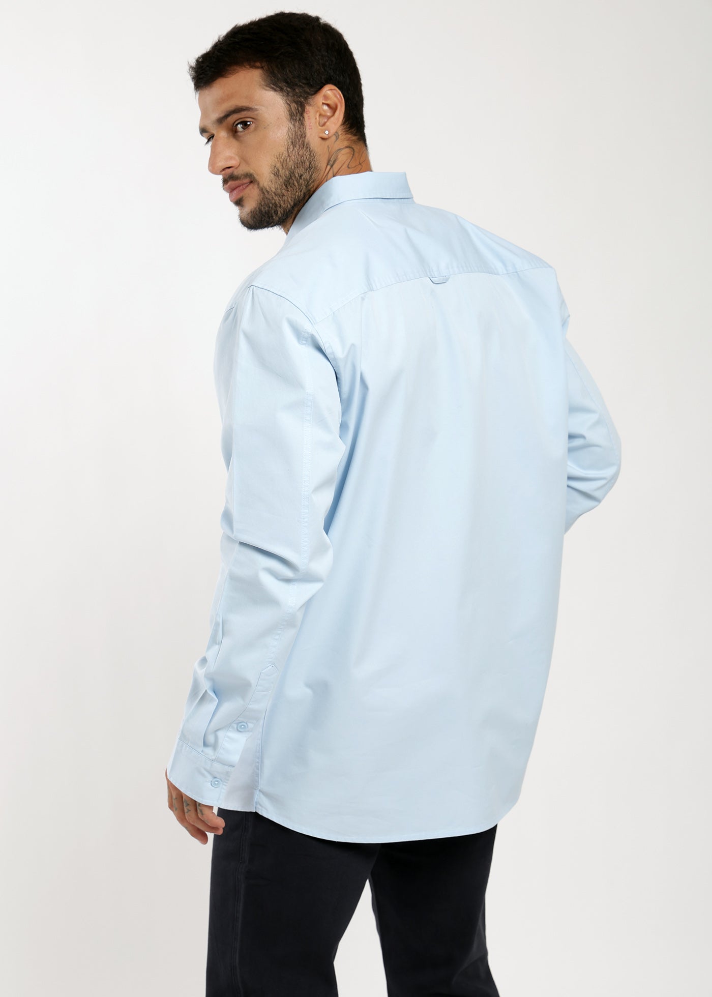 Camisa Manga Larga Algodón Hombre - Azul