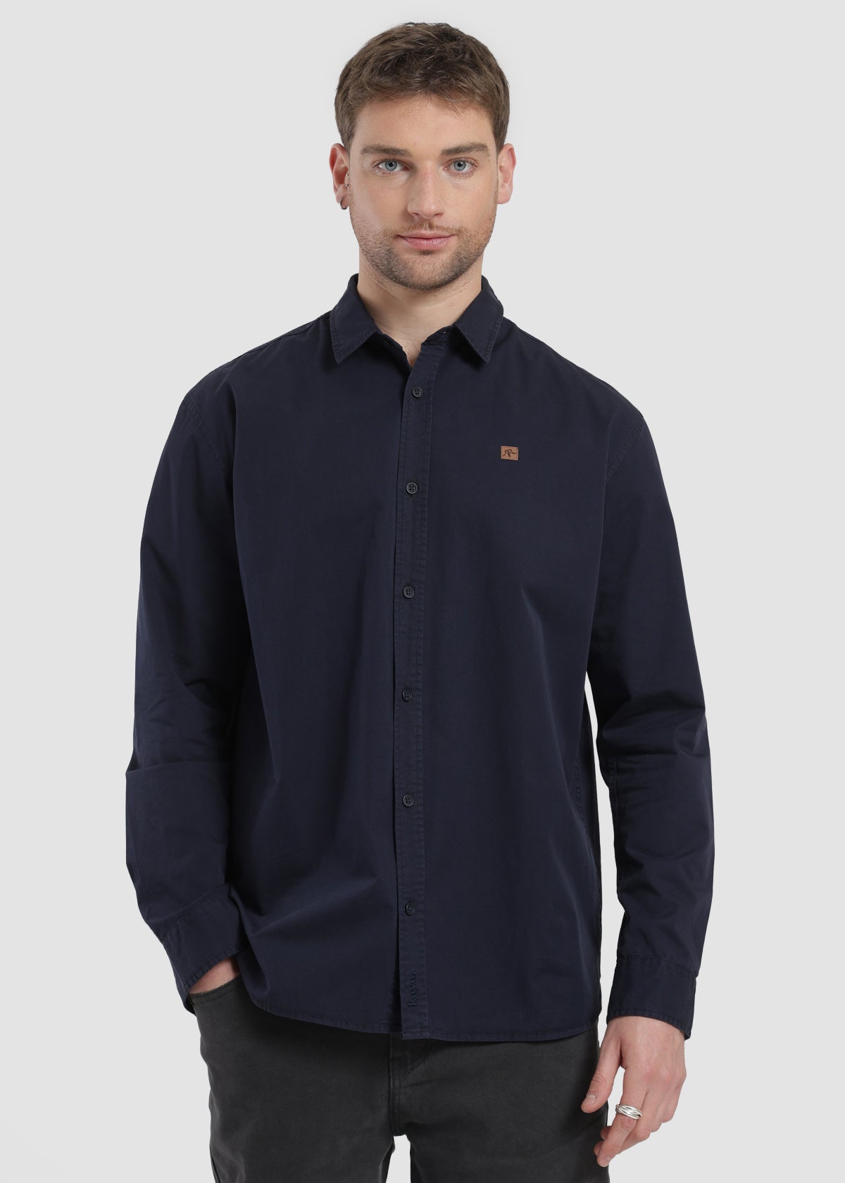 Camisa Manga Larga Algodón Hombre - Azul Oscuro
