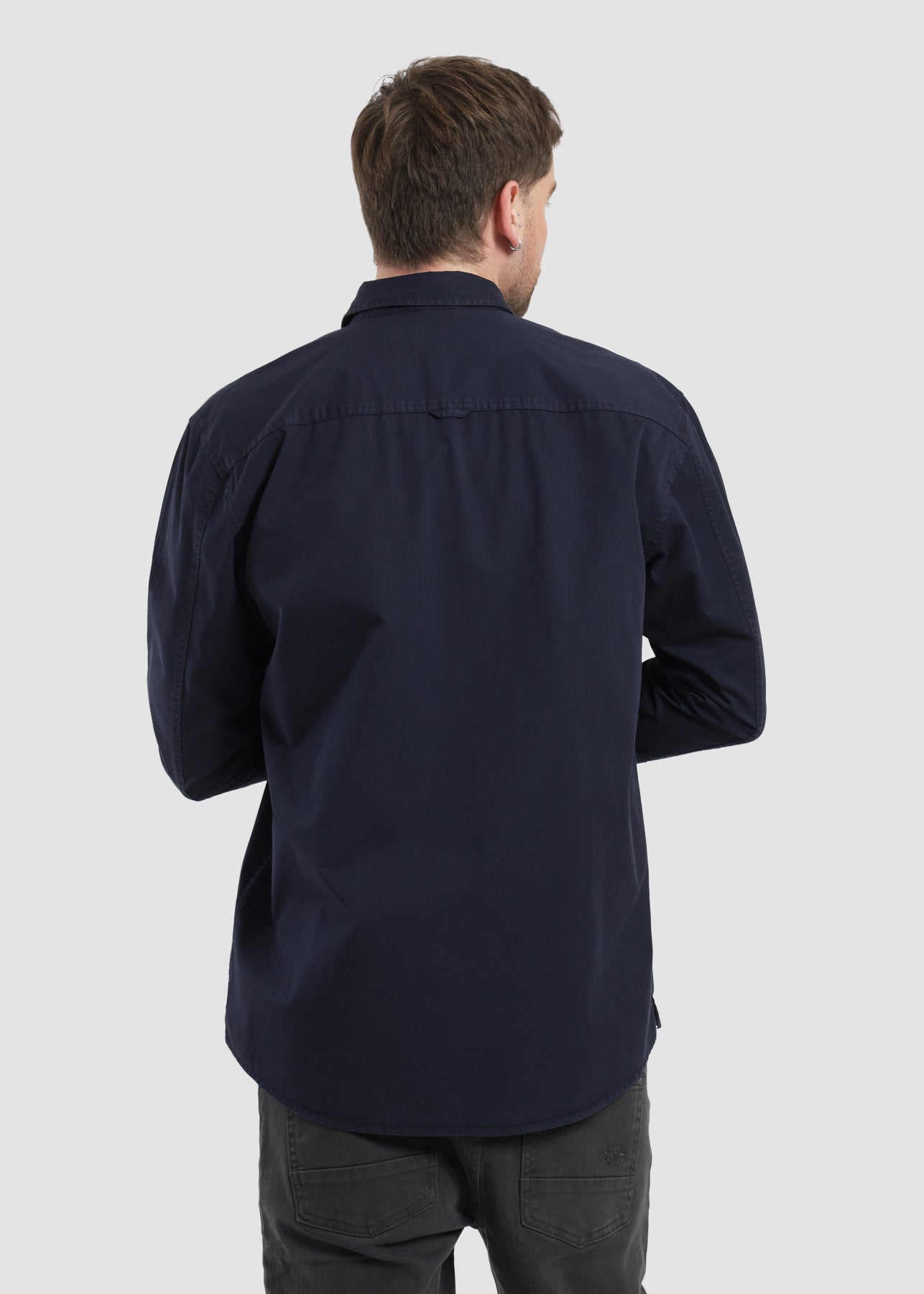 Camisa Manga Larga Algodón Hombre - Azul Oscuro