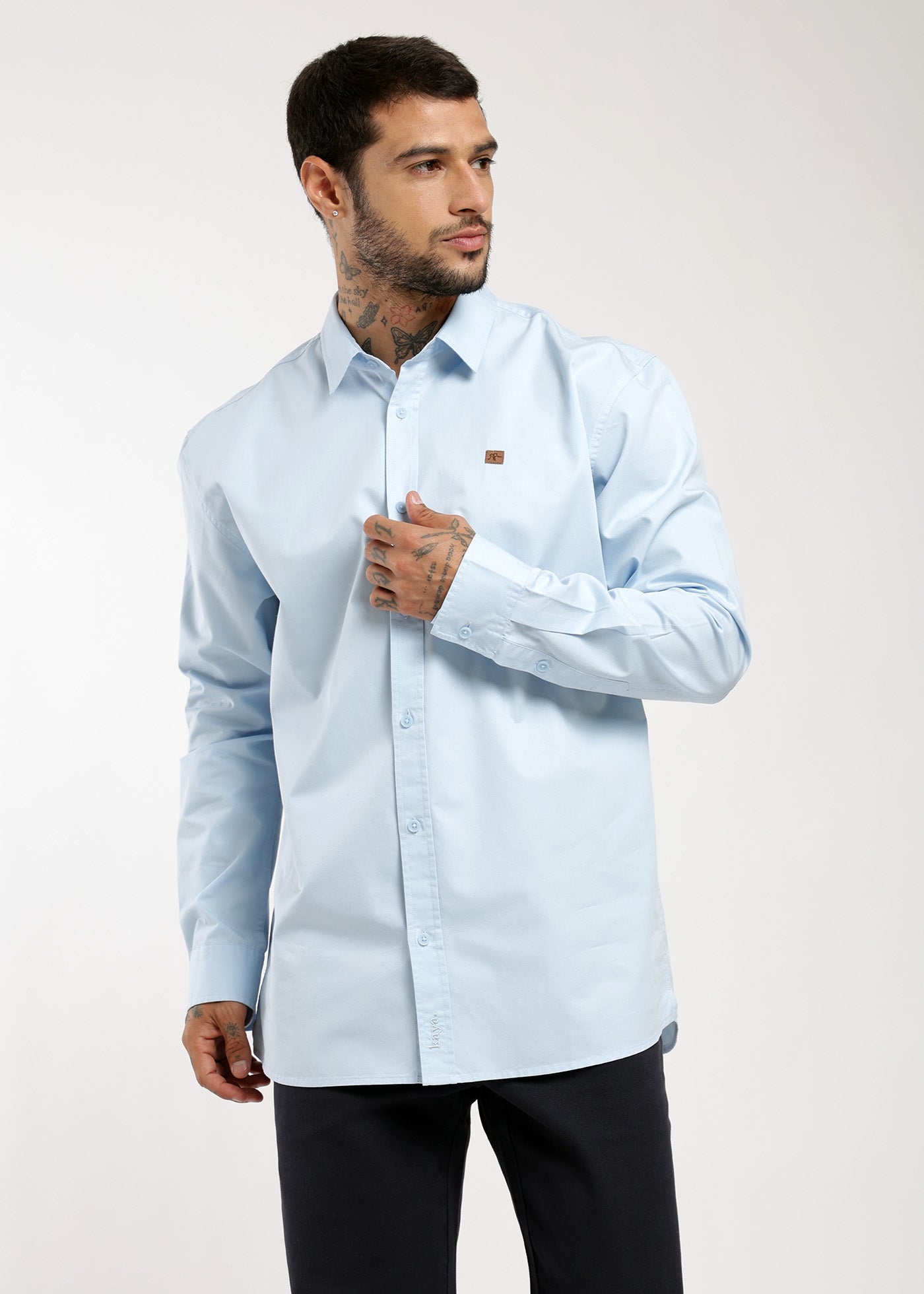Camisa Manga Larga Algodón Hombre - Azul