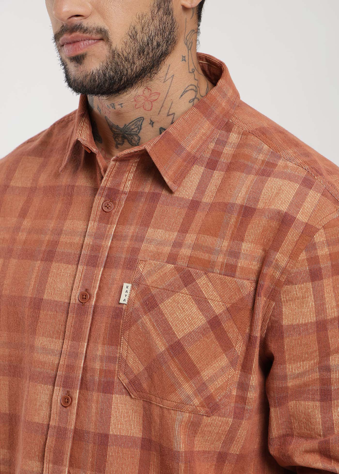 Camisa Manga Larga Cotelé Hombre - Café