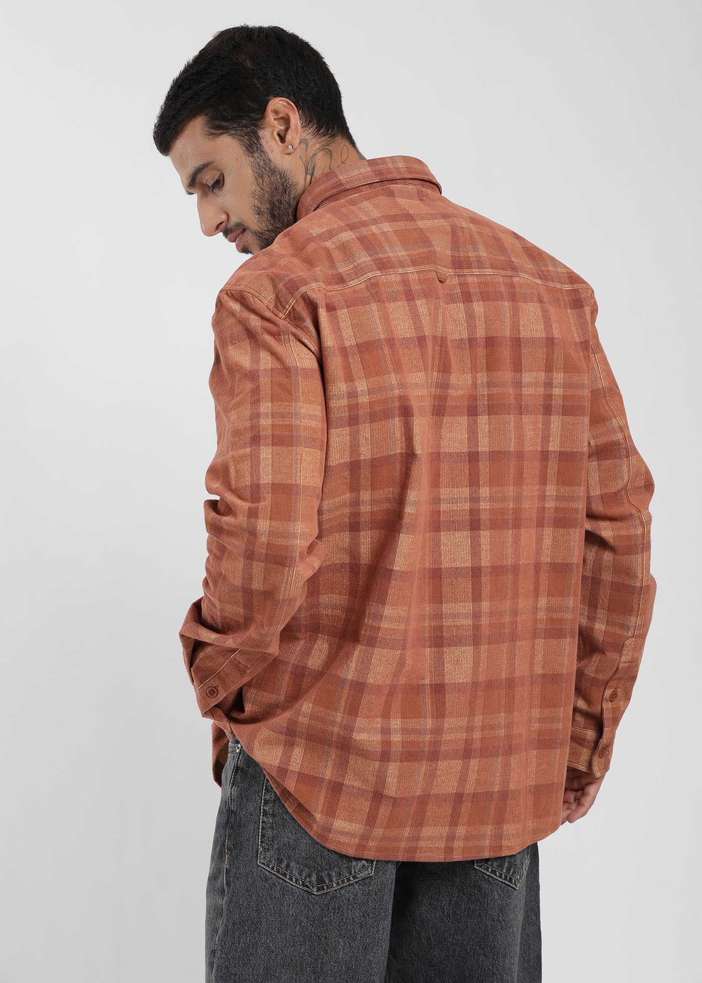 Camisa Manga Larga Cotelé Hombre - Café