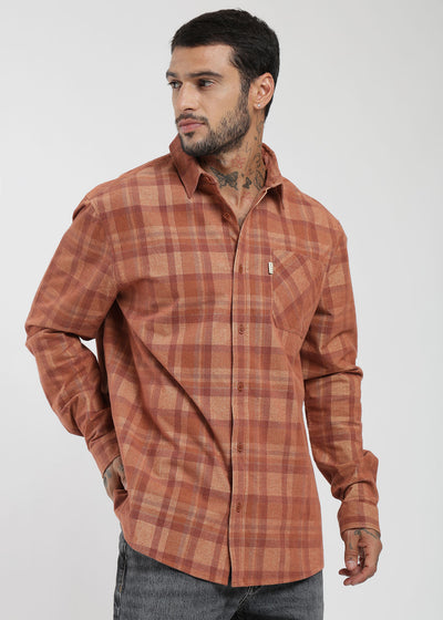 Camisa Manga Larga Cotelé Hombre - Café