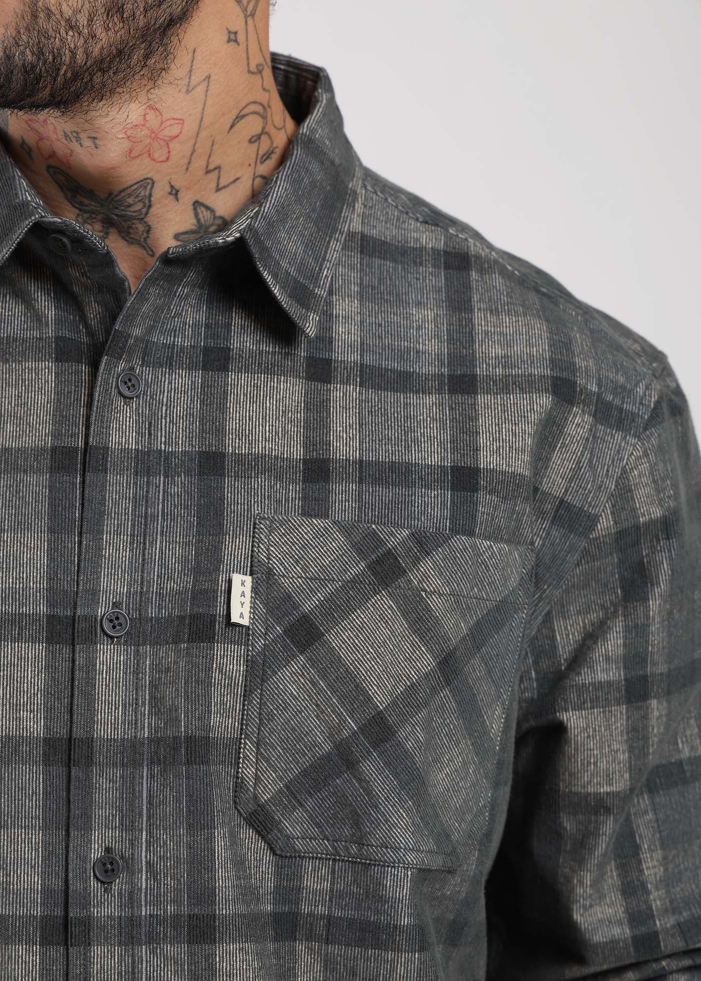 Camisa Manga Larga Cotelé Hombre - Gris