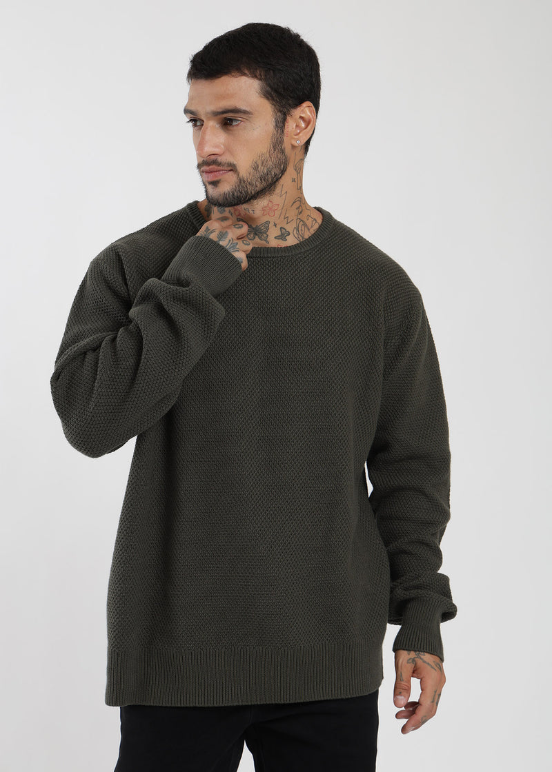 Chaleco Tejido Cuello Redondo Basic Hombre Oliva #Color_Oliva