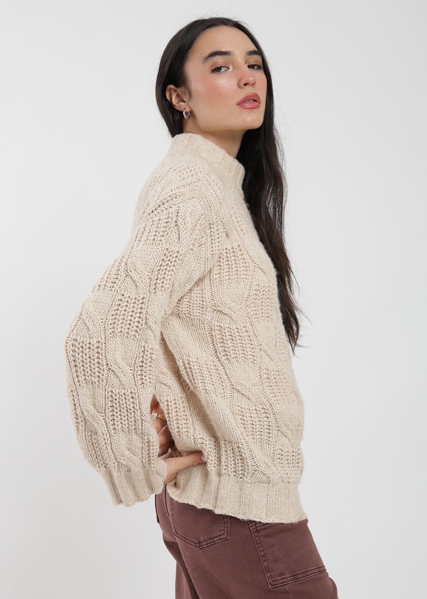 Chaleco Tejido Cuello Redondo Daily Texture Mujer - Beige