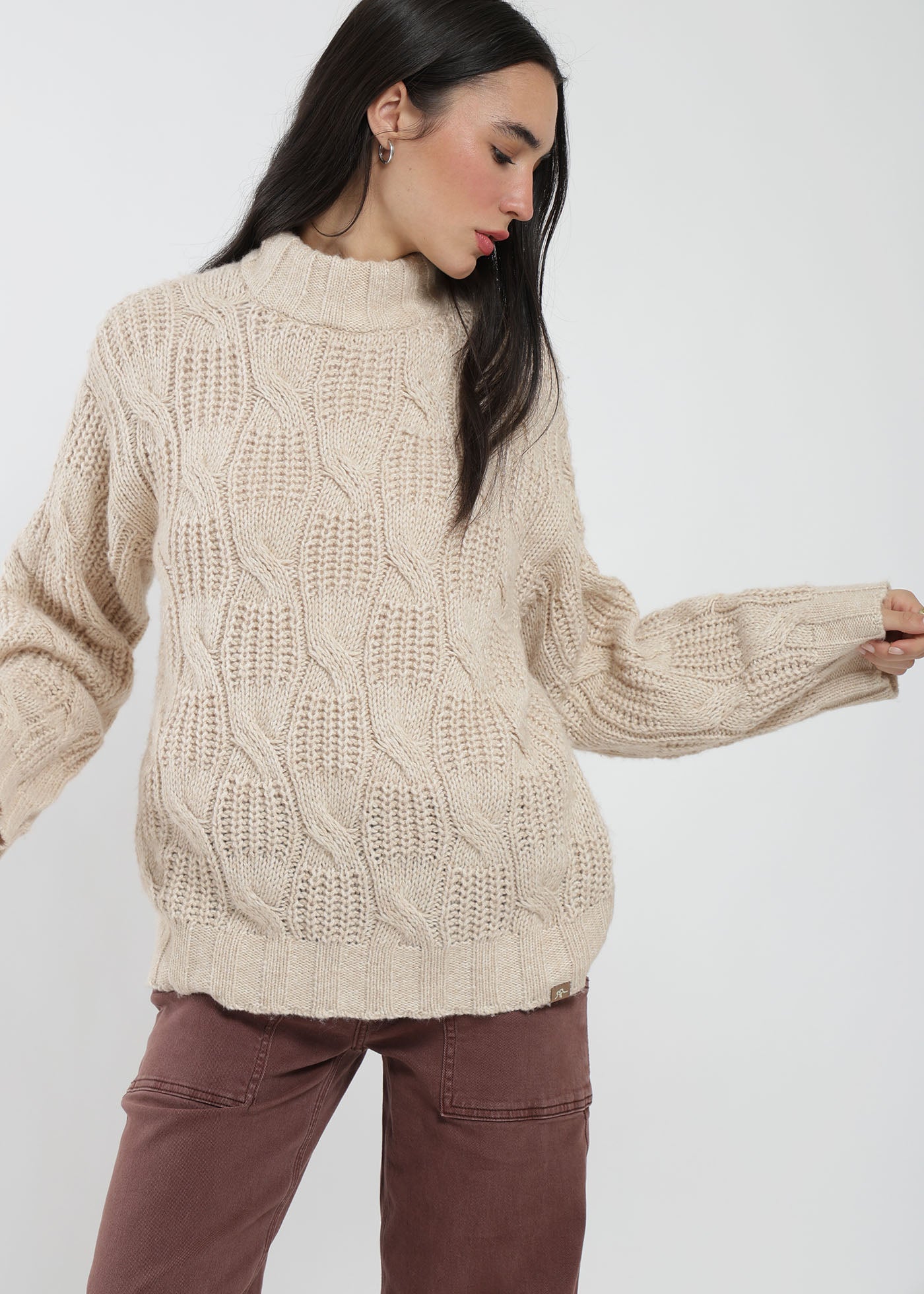 Chaleco Tejido Cuello Redondo Daily Texture Mujer - Beige