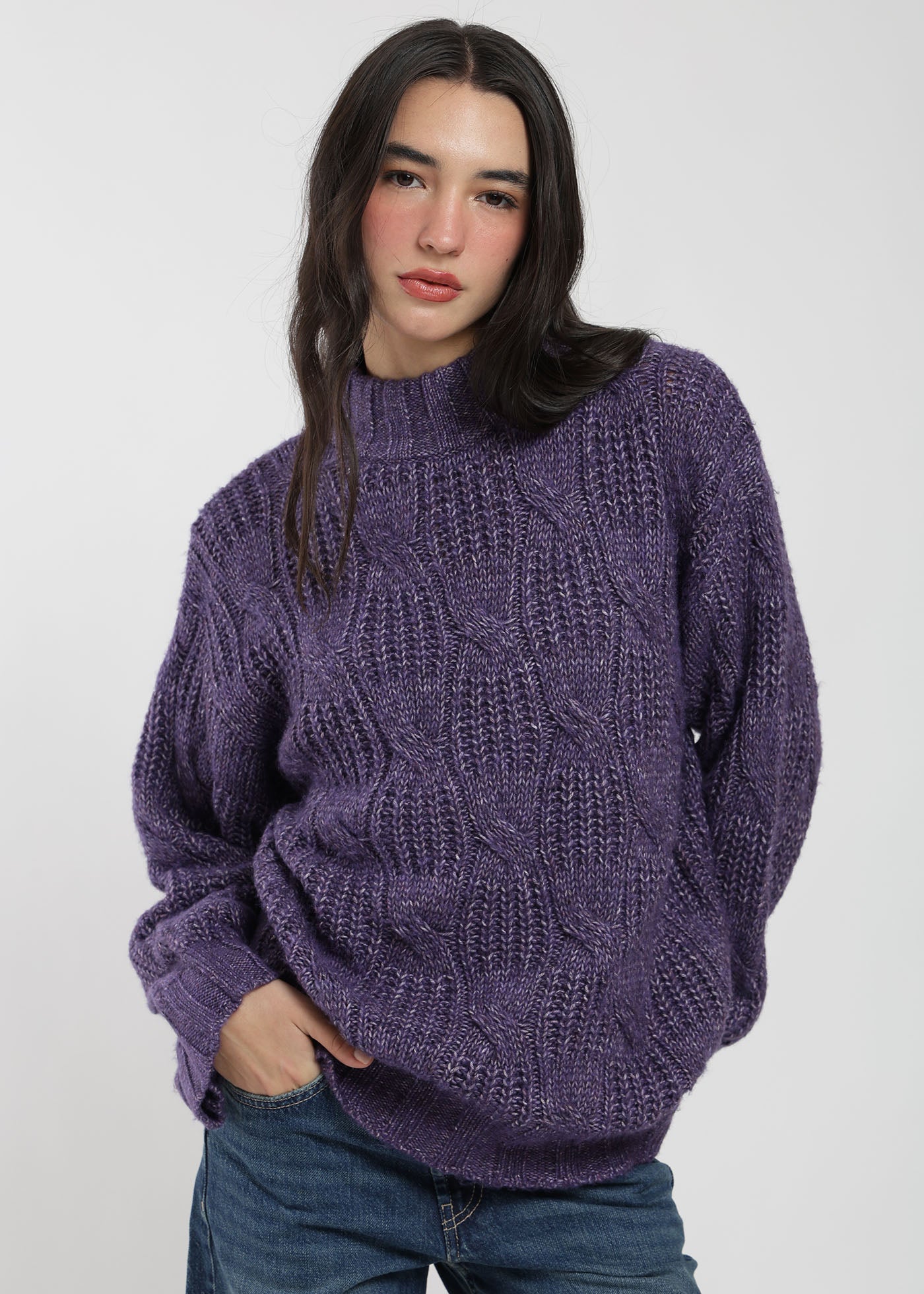 Chaleco Tejido Cuello Redondo Daily Texture Mujer - Morado