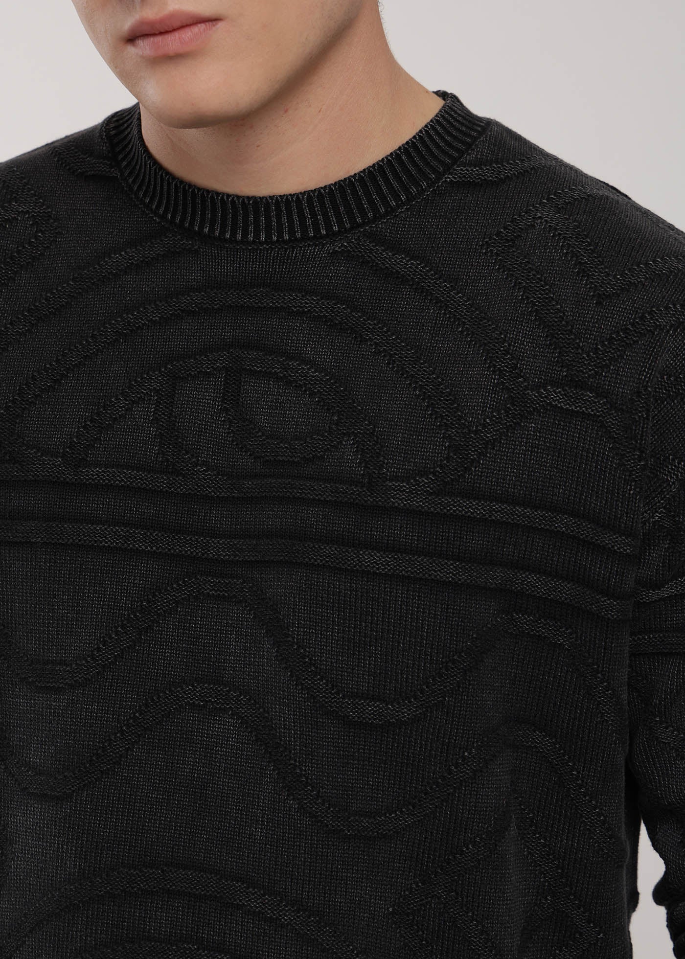 Chaleco Tejido Cuello Redondo Jacquard Hombre - Negro