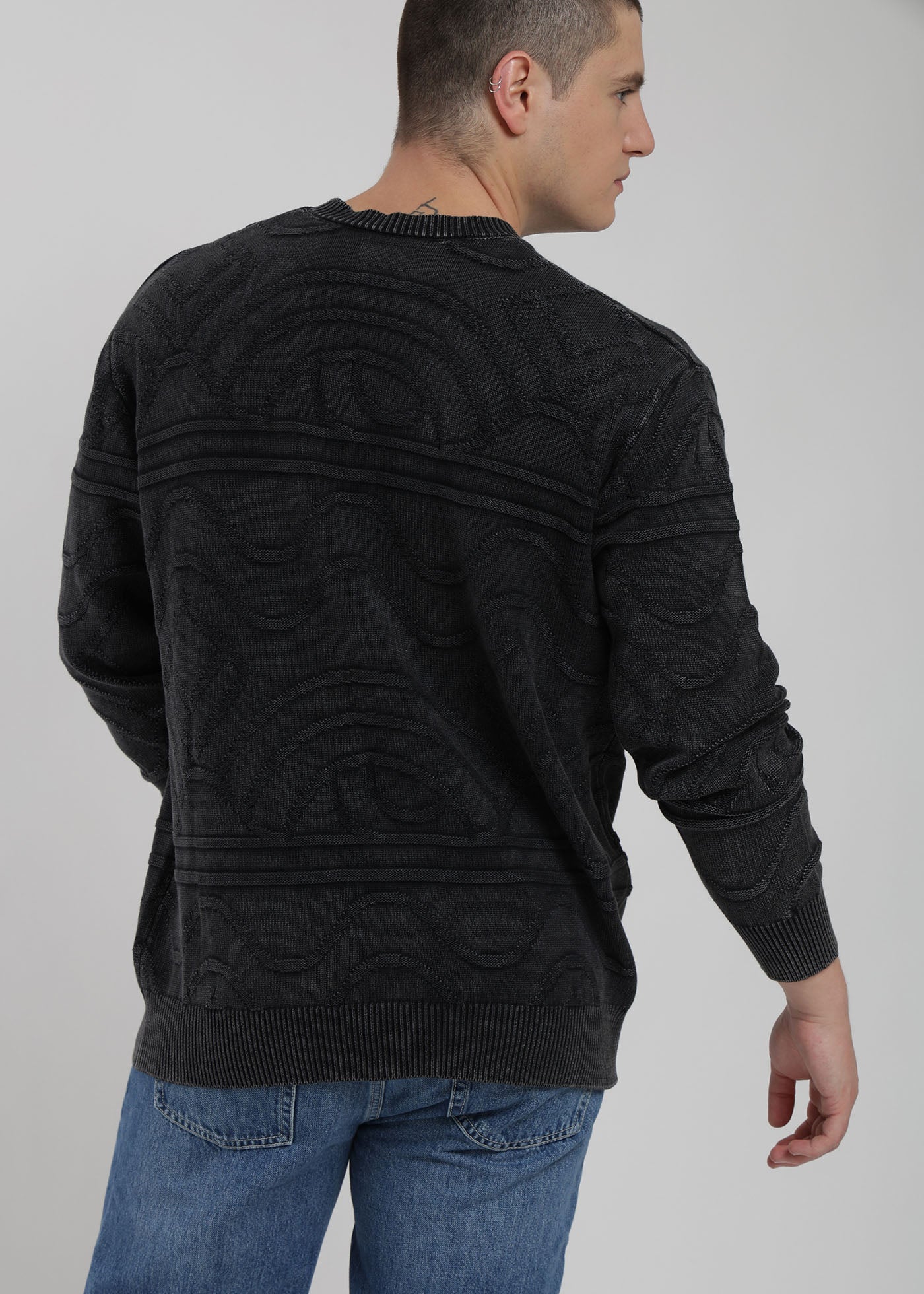 Chaleco Tejido Cuello Redondo Jacquard Hombre - Negro