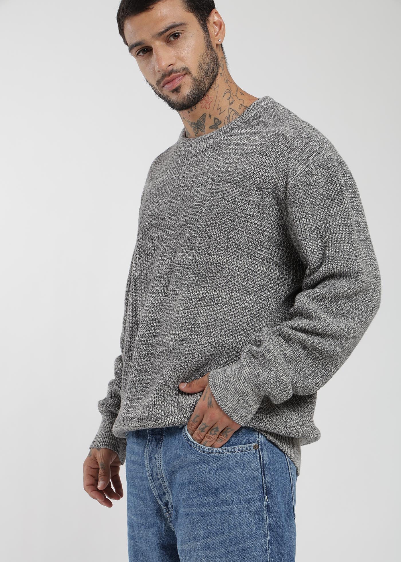 Chaleco Tejido Cuello Redondo Melange Hombre - Gris