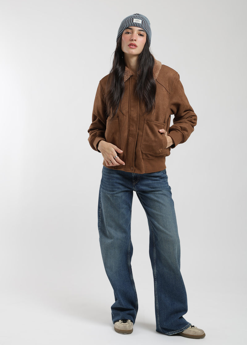 Chaqueta Bomber Suede Mujer Café #Color_Café