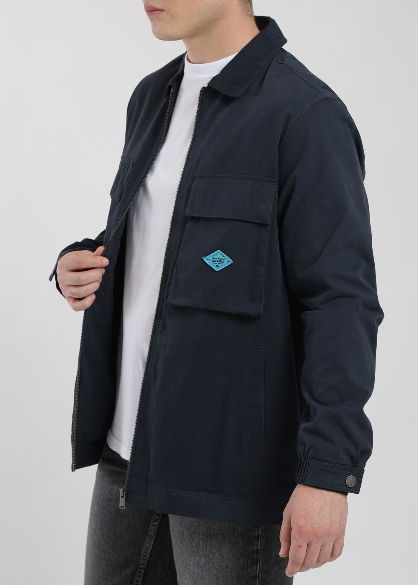 Chaqueta Clásica Cargo Patch Hombre Azul #Color_Azul