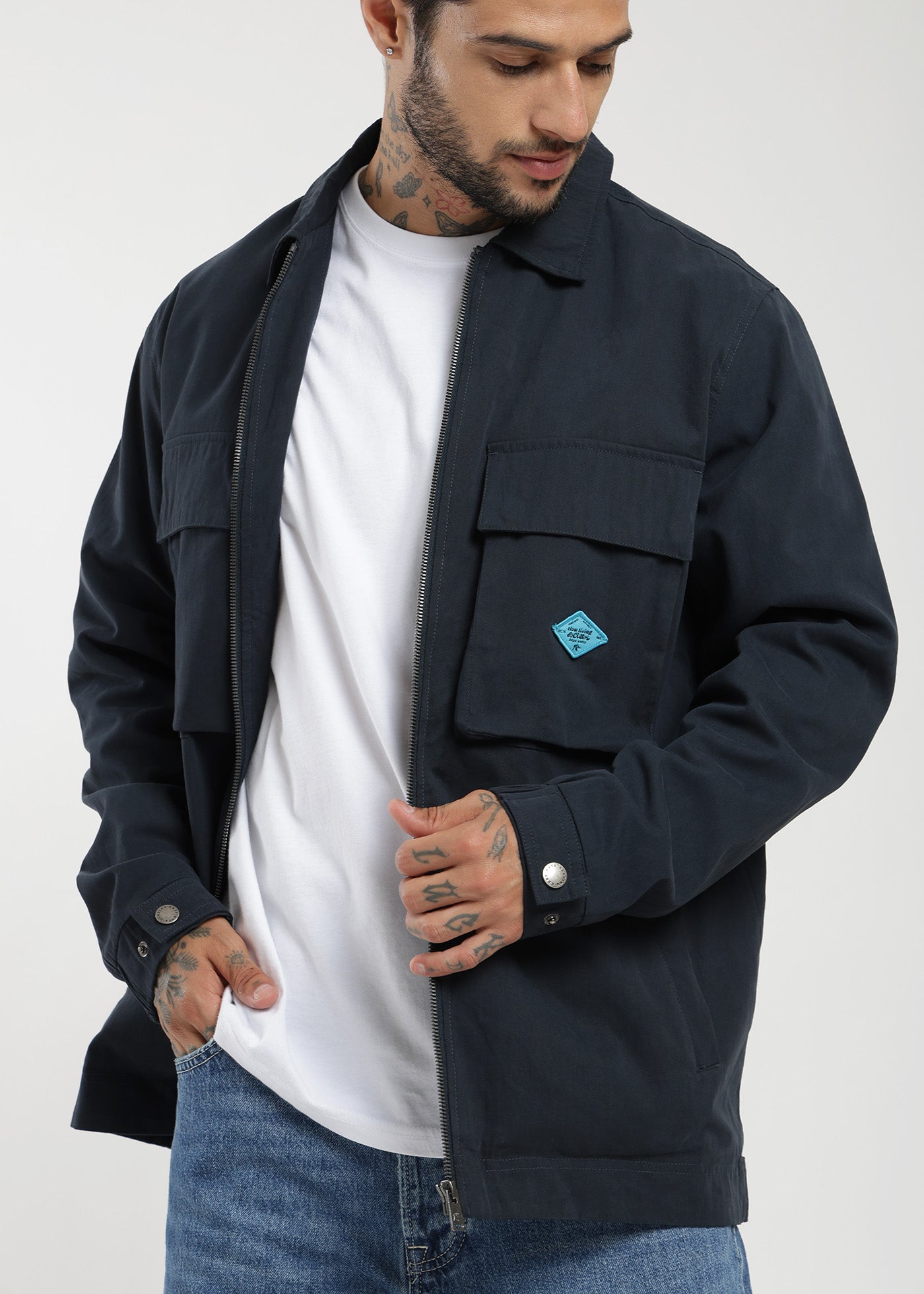 Chaqueta Clásica Cargo Patch Hombre Azul #Color_Azul